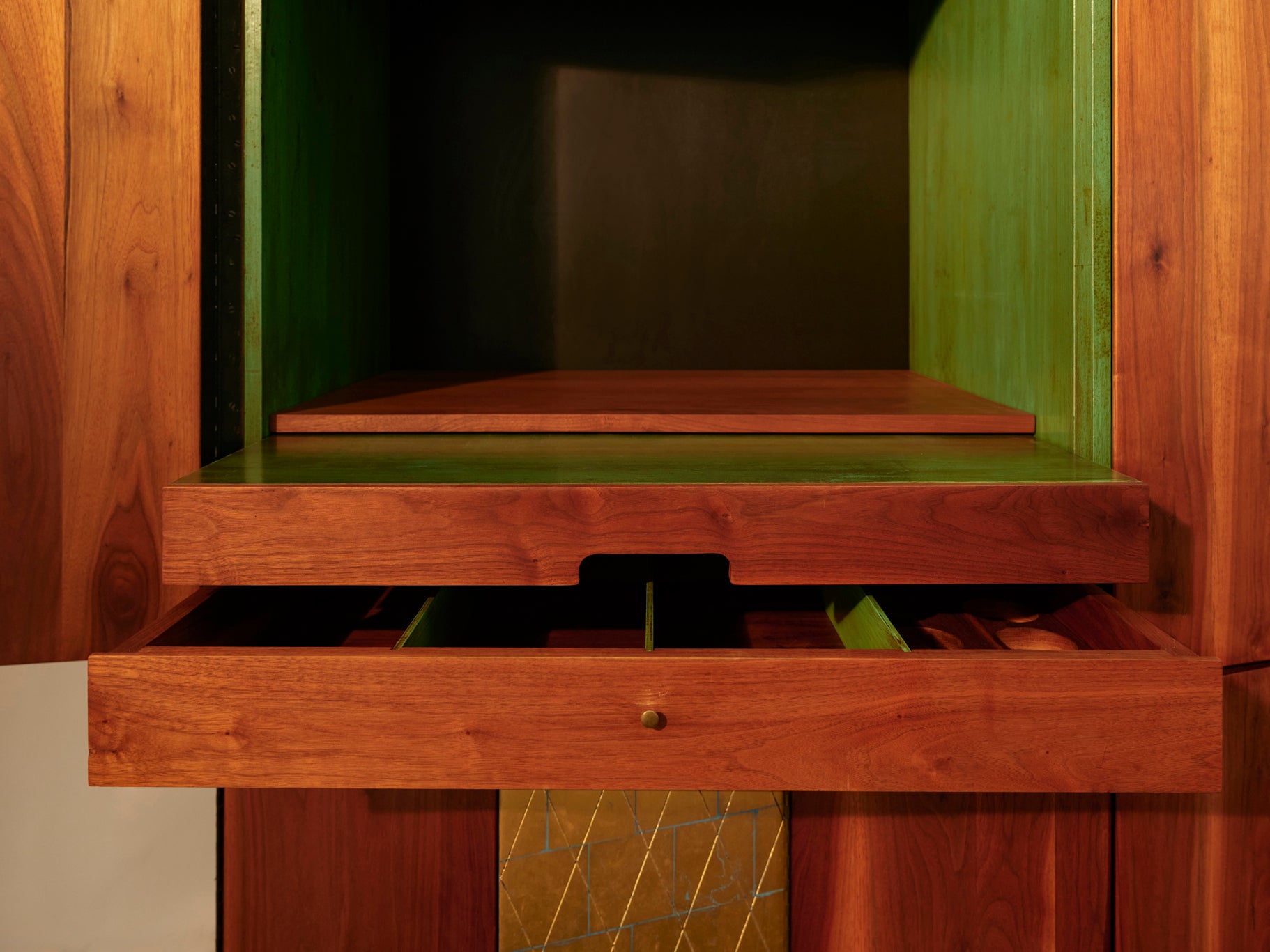 Phillip Lloyd Powell Large Cabinet in Walnut and Gold Leaf Case pieces and storage cabinets Morentz