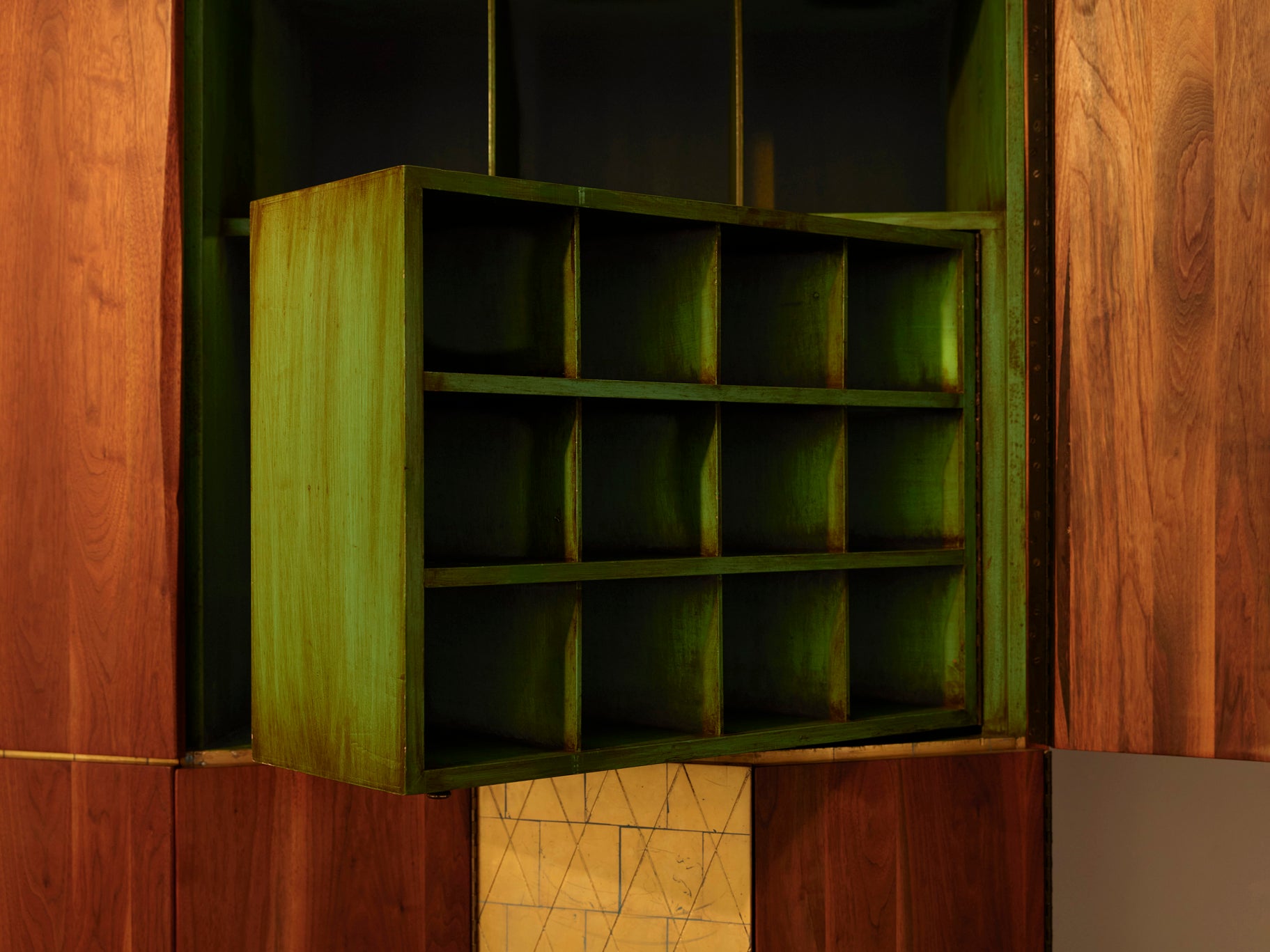 Phillip Lloyd Powell Large Cabinet in Walnut and Gold Leaf Case pieces and storage cabinets Morentz