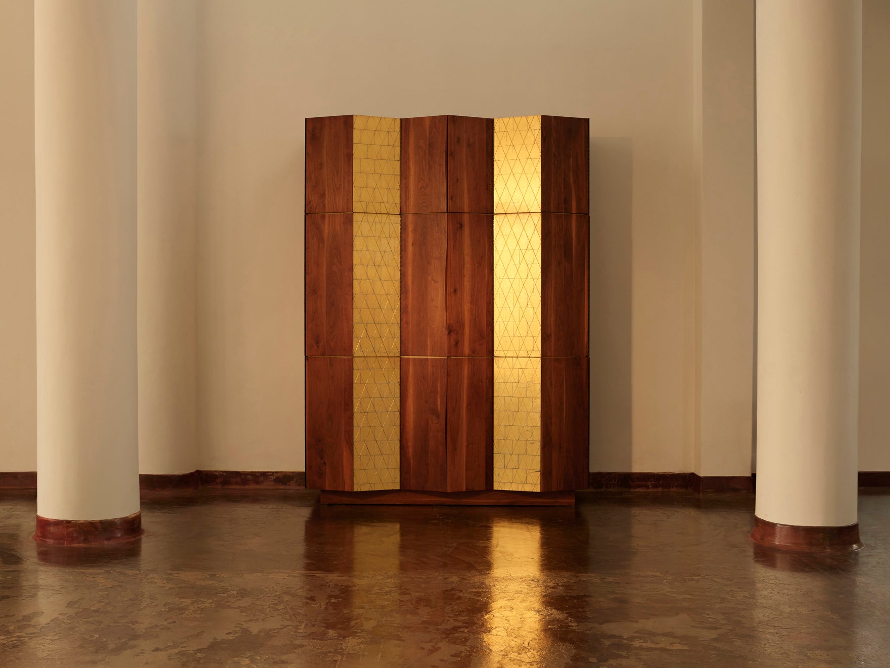 Phillip Lloyd Powell Large Cabinet in Walnut and Gold Leaf Case pieces and storage cabinets Morentz