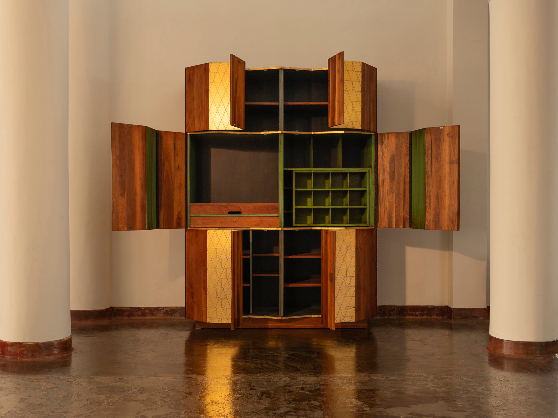 Phillip Lloyd Powell Large Cabinet in Walnut and Gold Leaf Case pieces and storage cabinets Morentz