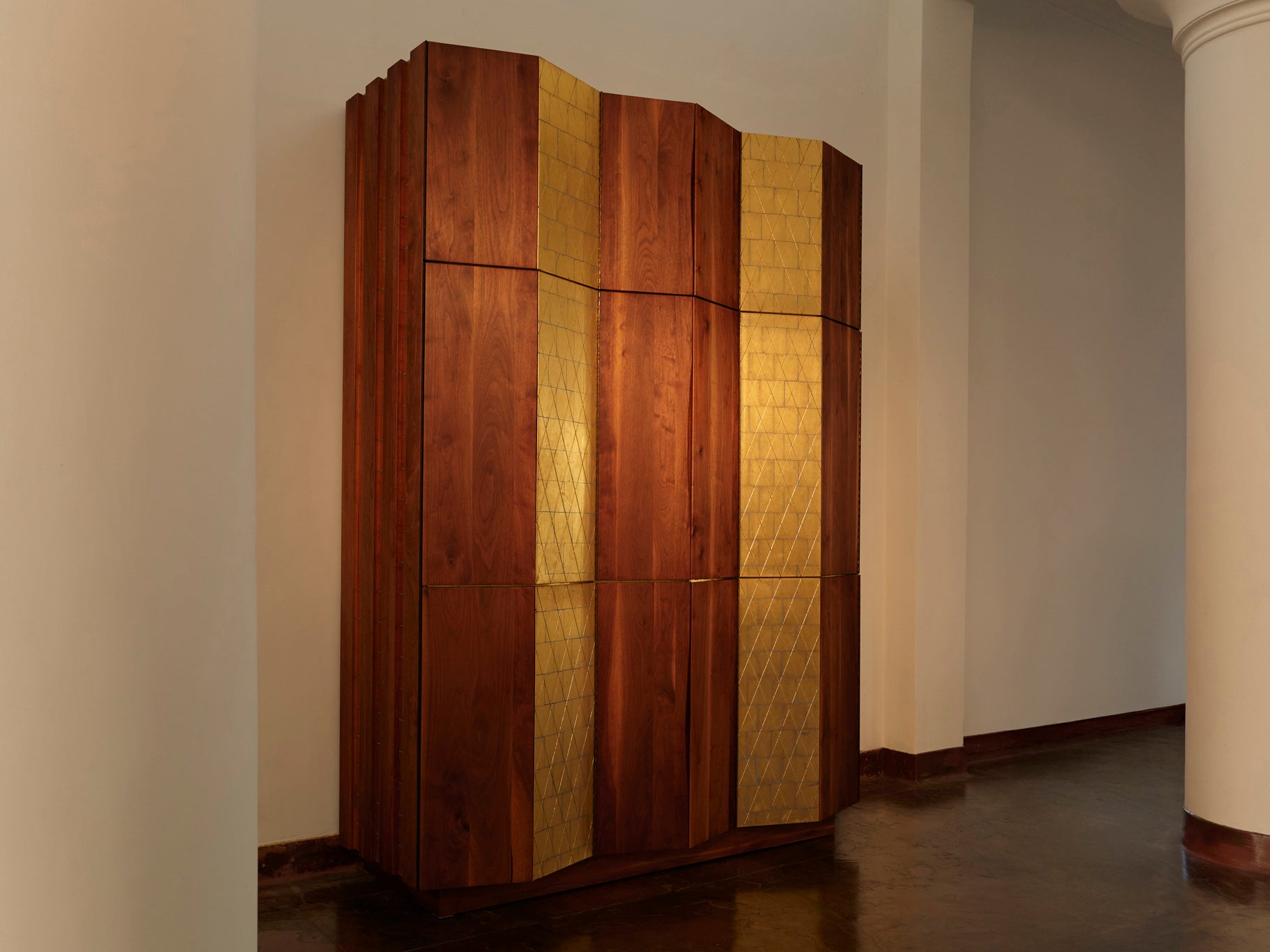 Phillip Lloyd Powell Large Cabinet in Walnut and Gold Leaf Case pieces and storage cabinets Morentz