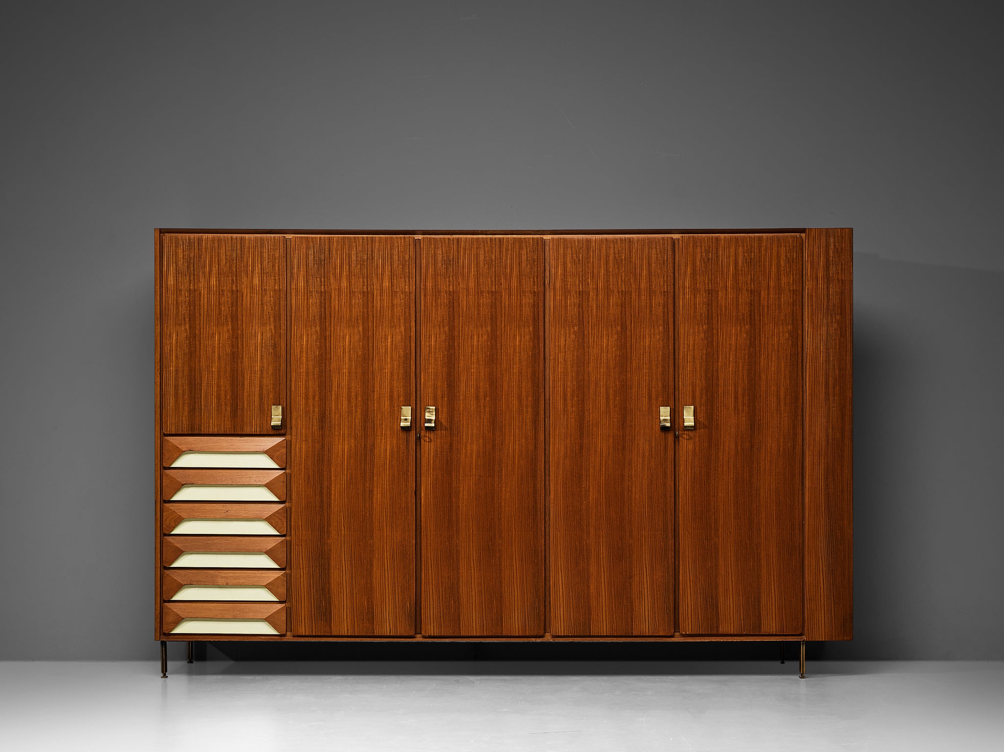 Large Italian Wardrobe in Teak with Brass Details Case pieces and storage cabinets Morentz