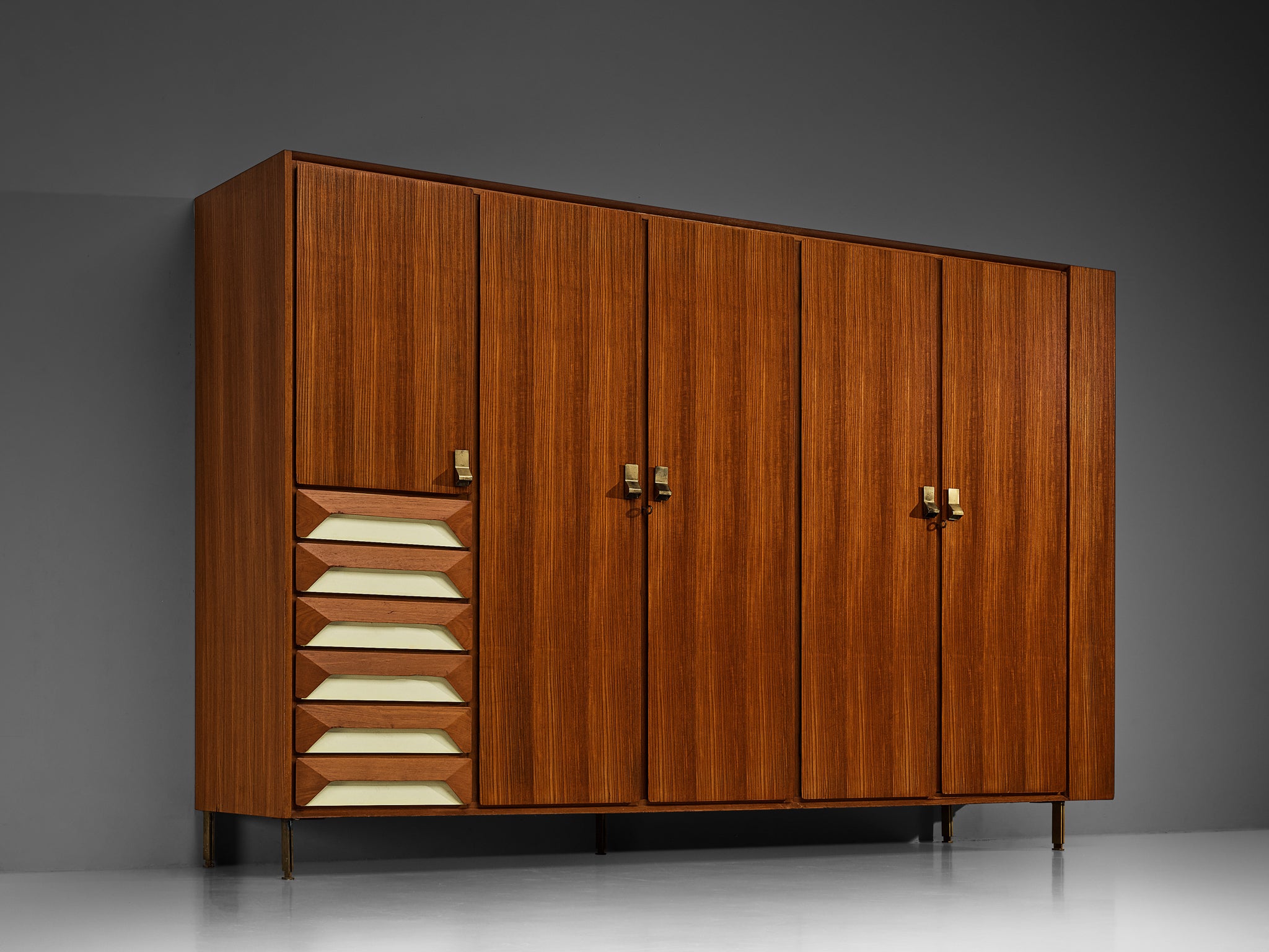 Large Italian Wardrobe in Teak with Brass Details Case pieces and storage cabinets Morentz