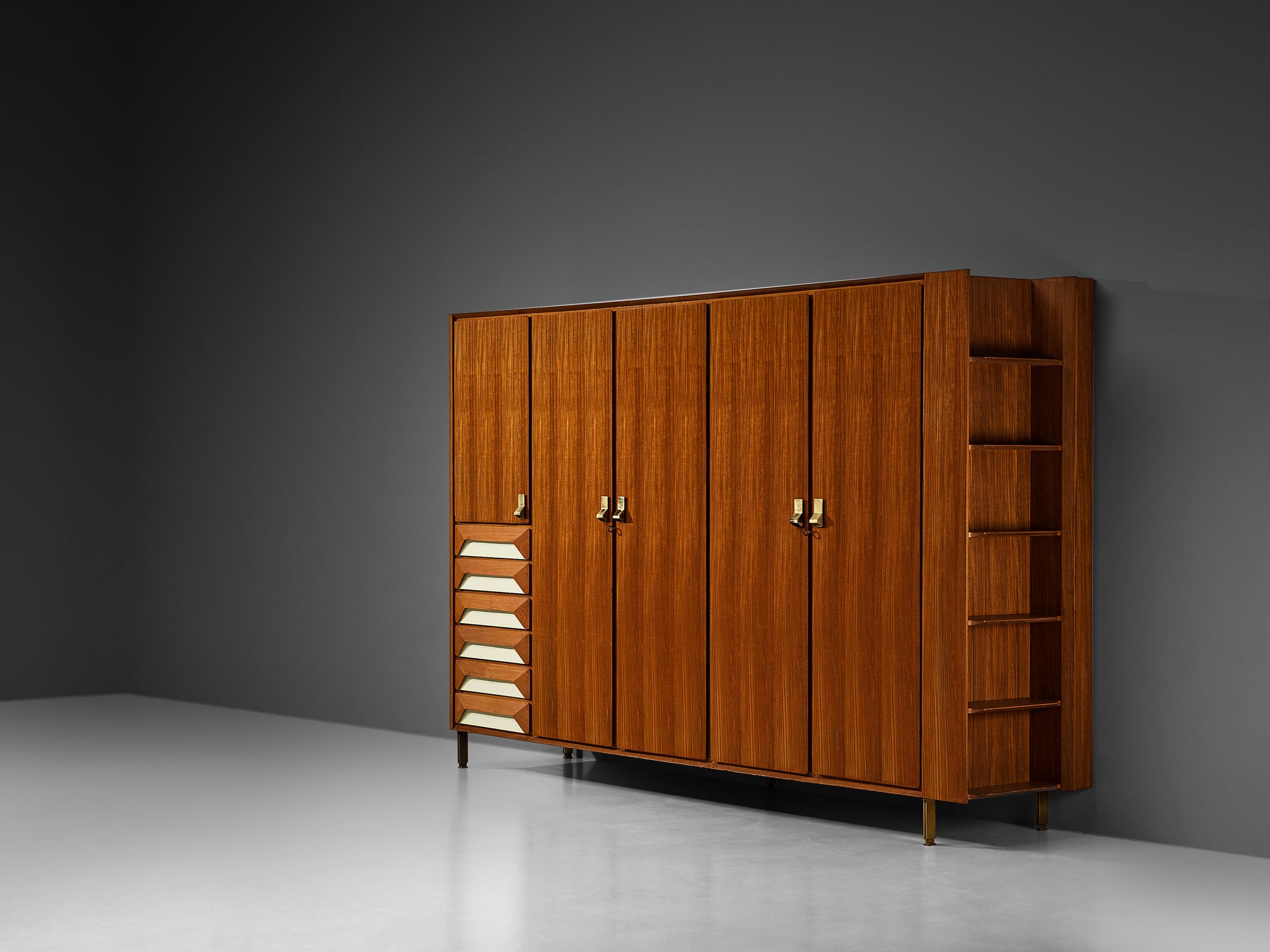 Large Italian Wardrobe in Teak with Brass Details Case pieces and storage cabinets Morentz