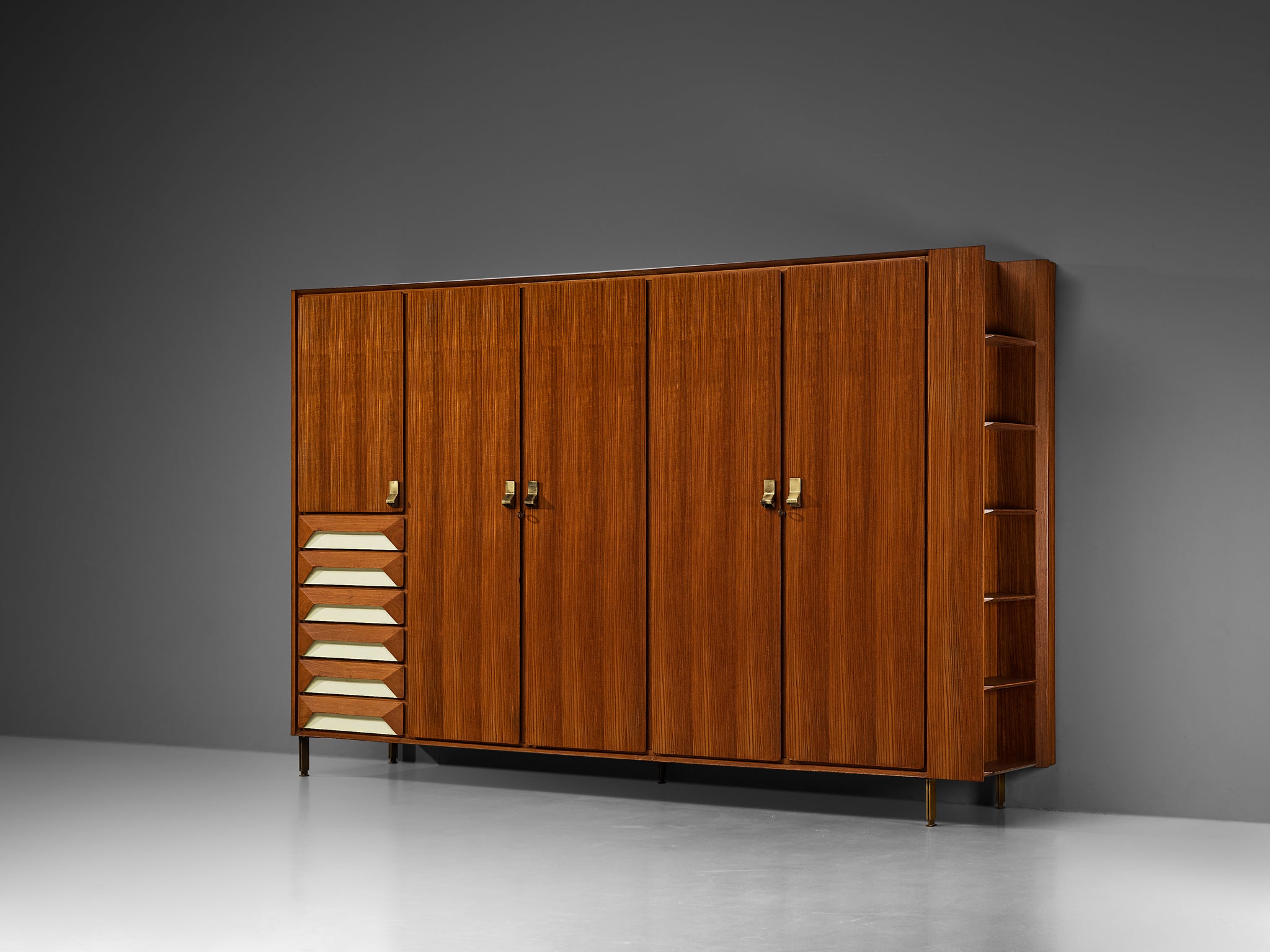 Large Italian Wardrobe in Teak with Brass Details Case pieces and storage cabinets Morentz