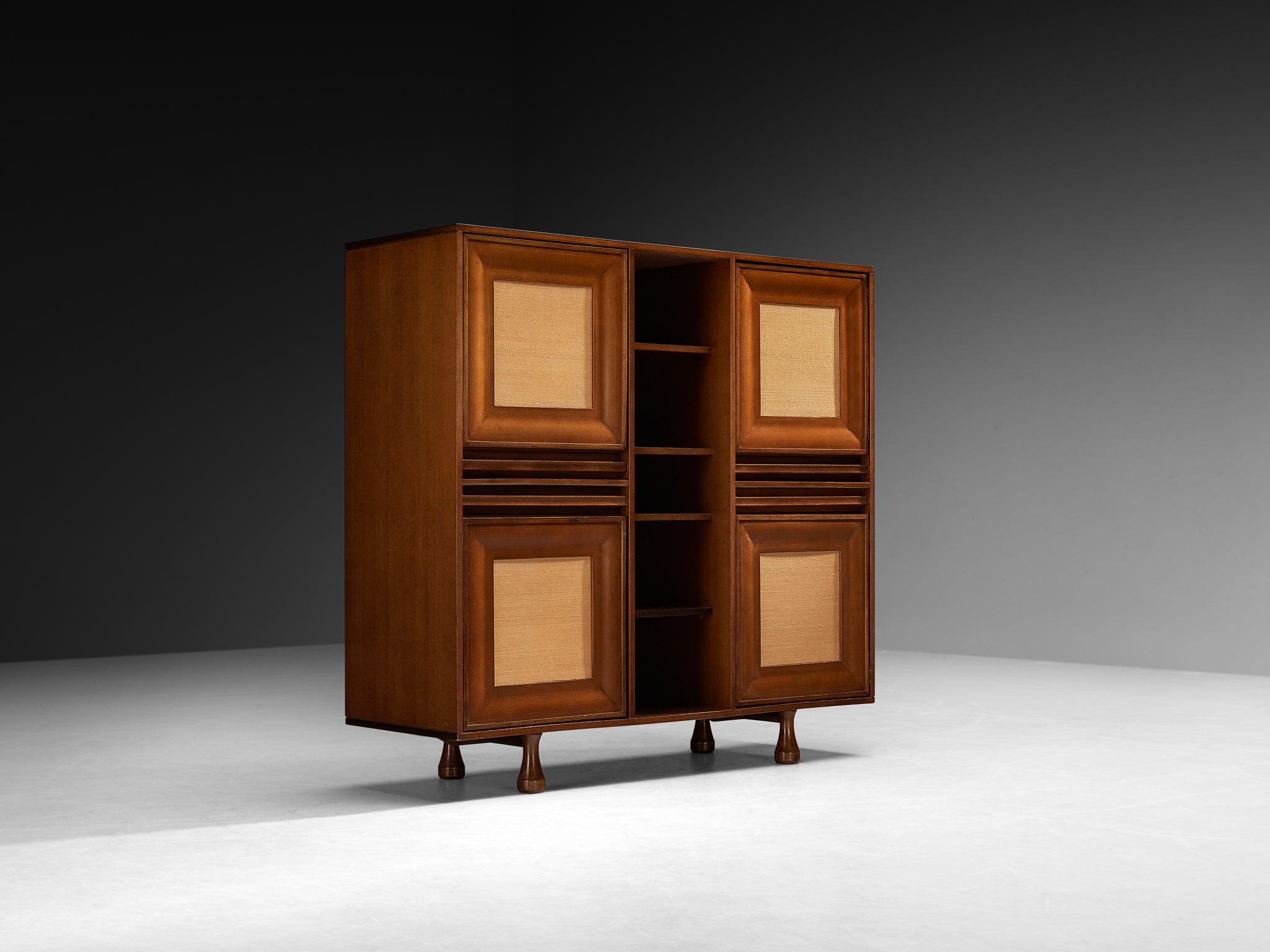 Angelo Mangiarotti for Sorgente dei Mobili Cabinet in Mahogany & Grasscloth Case pieces and storage cabinets Morentz