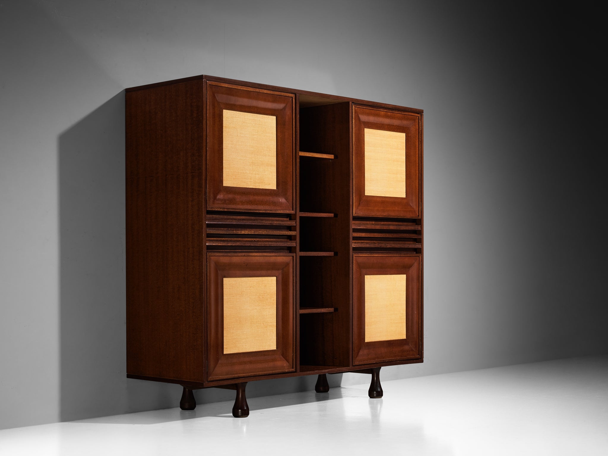 Angelo Mangiarotti for Sorgente dei Mobili Cabinet in Mahogany & Grasscloth case pieces and storage cabinets Morentz