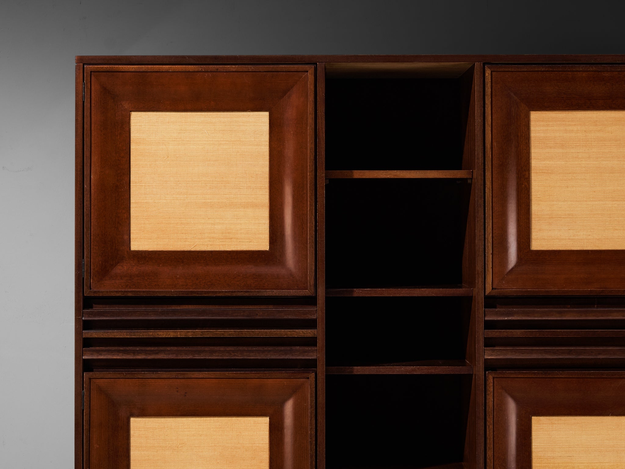Angelo Mangiarotti for Sorgente dei Mobili Cabinet in Mahogany & Grasscloth case pieces and storage cabinets Morentz