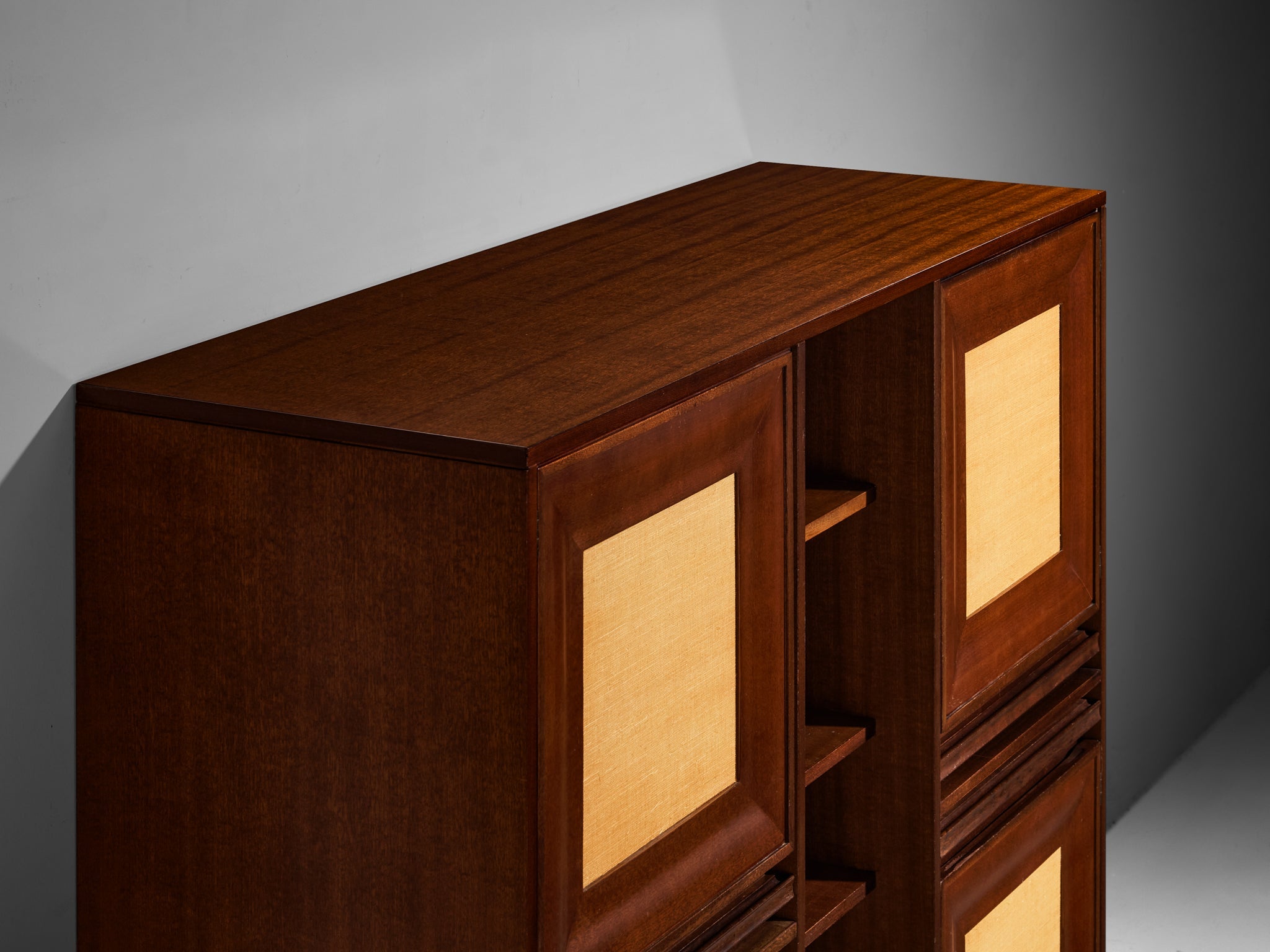 Angelo Mangiarotti for Sorgente dei Mobili Cabinet in Mahogany & Grasscloth case pieces and storage cabinets Morentz