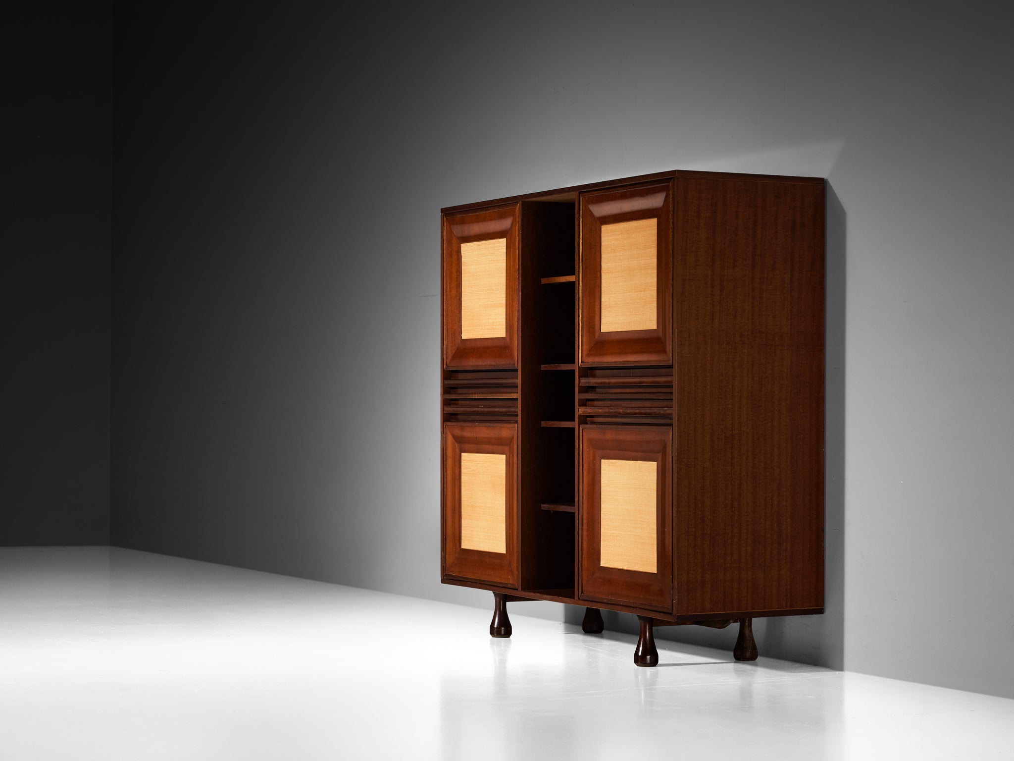Angelo Mangiarotti for Sorgente dei Mobili Cabinet in Mahogany & Grasscloth case pieces and storage cabinets Morentz