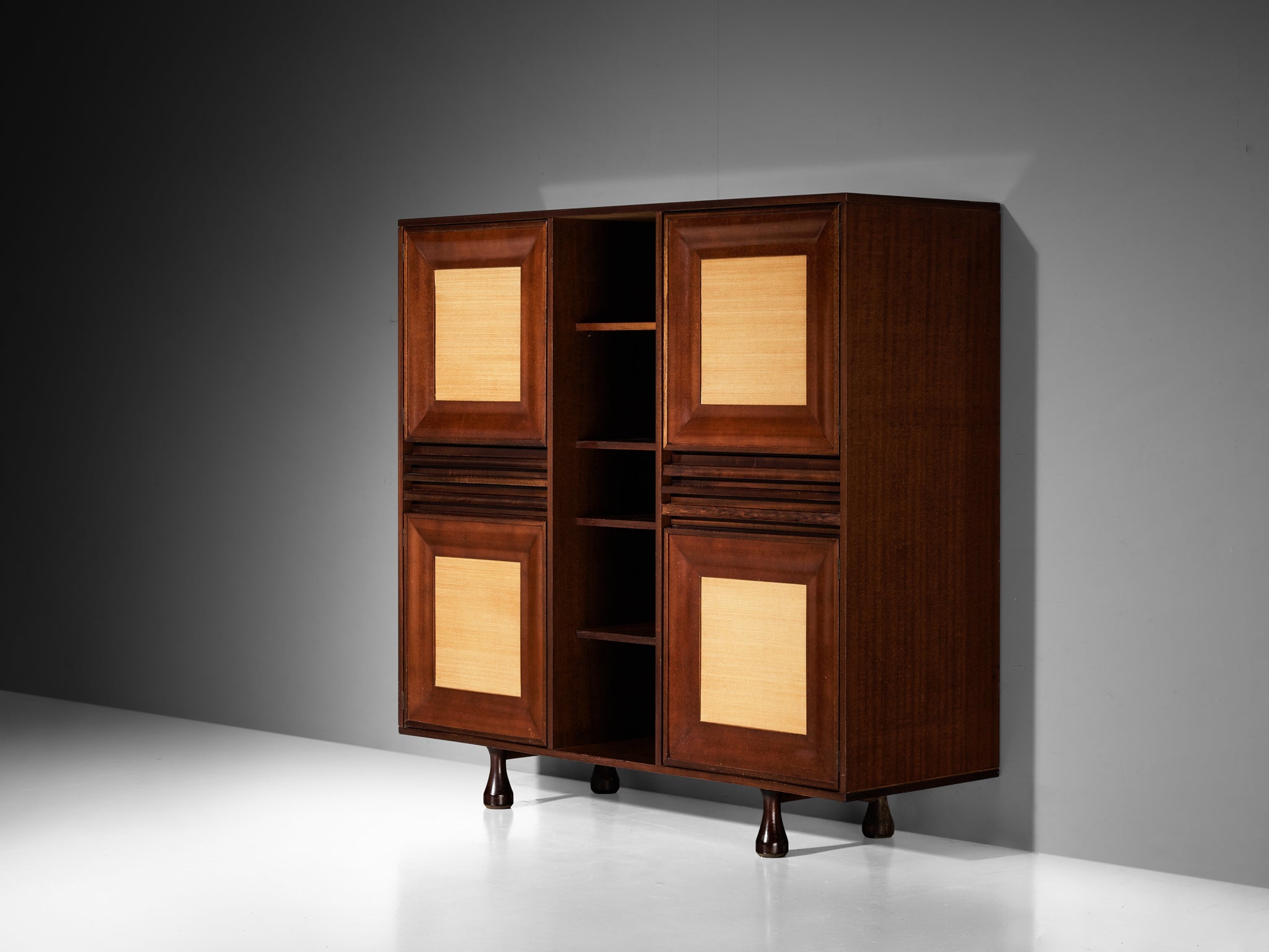 Angelo Mangiarotti for Sorgente dei Mobili Cabinet in Mahogany & Grasscloth case pieces and storage cabinets Morentz