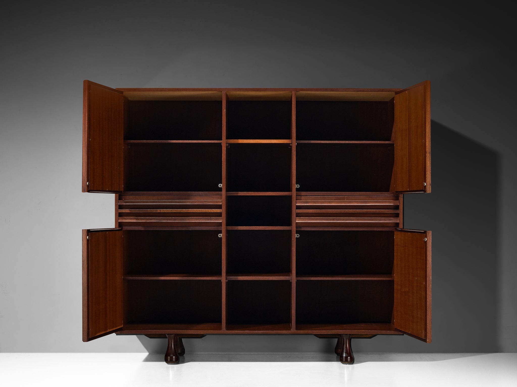 Angelo Mangiarotti for Sorgente dei Mobili Cabinet in Mahogany & Grasscloth case pieces and storage cabinets Morentz