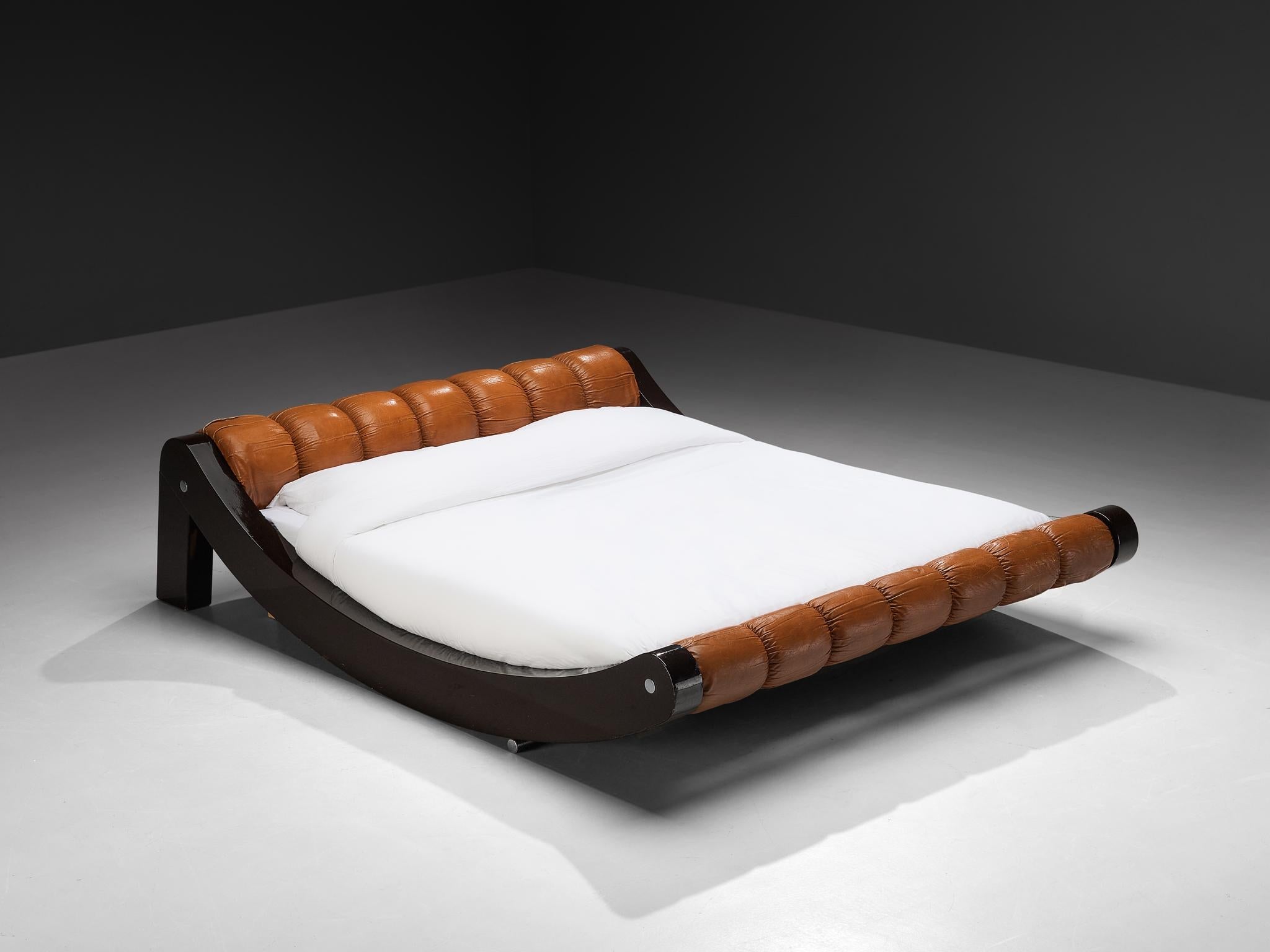 Benatti 'Boomerang' Queen Bed in Cognac Leather and Brown Lacquered Wood more furniture and collectibles Morentz