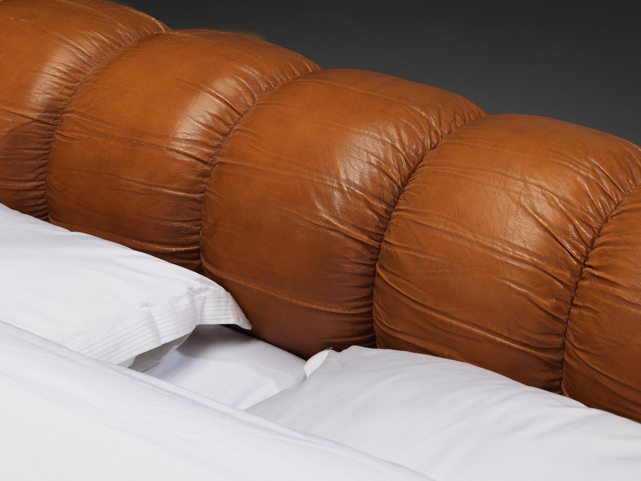 Benatti 'Boomerang' Queen Bed in Cognac Leather and Brown Lacquered Wood more furniture and collectibles Morentz