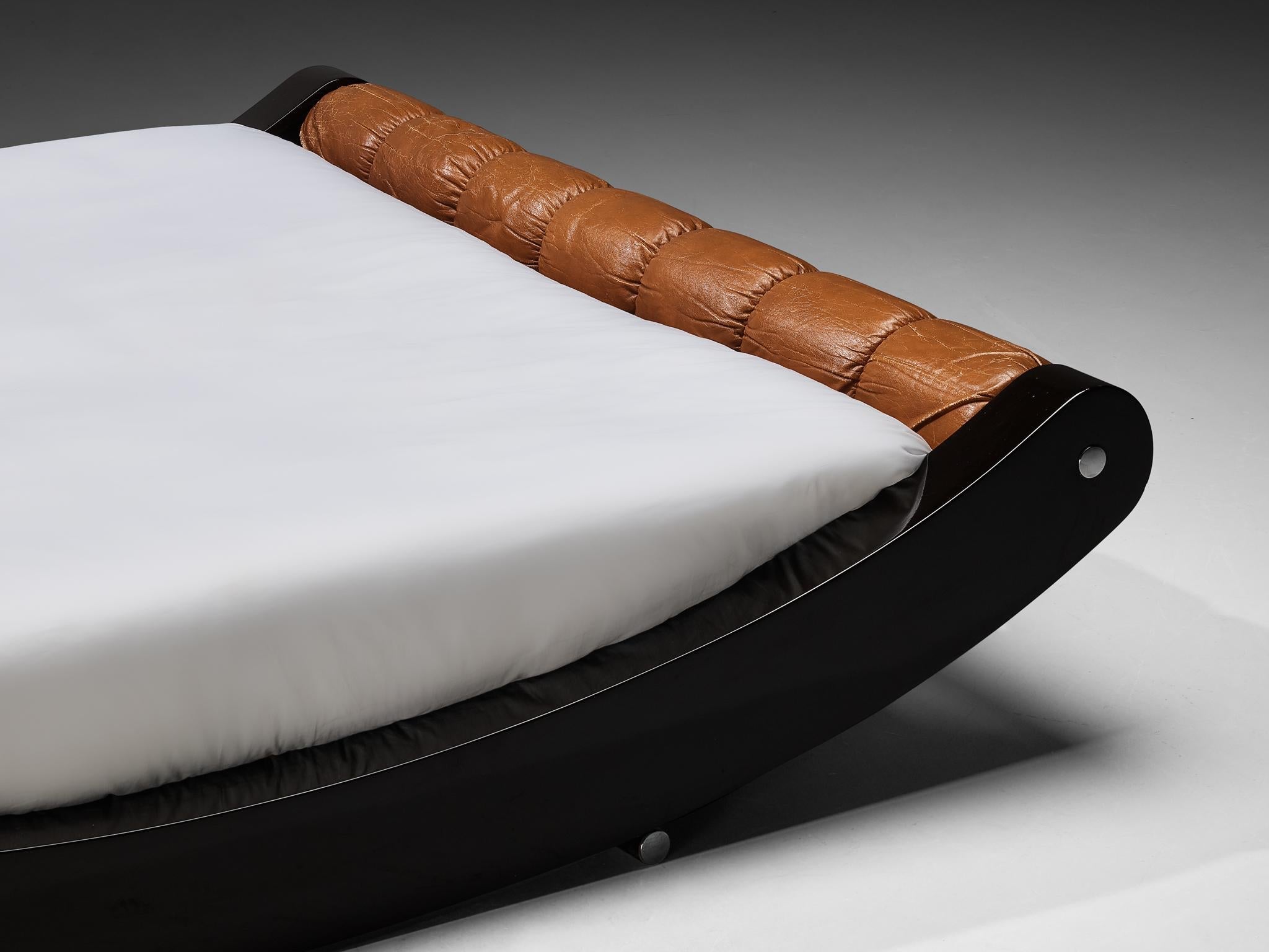 Benatti 'Boomerang' Queen Bed in Cognac Leather and Brown Lacquered Wood more furniture and collectibles Morentz