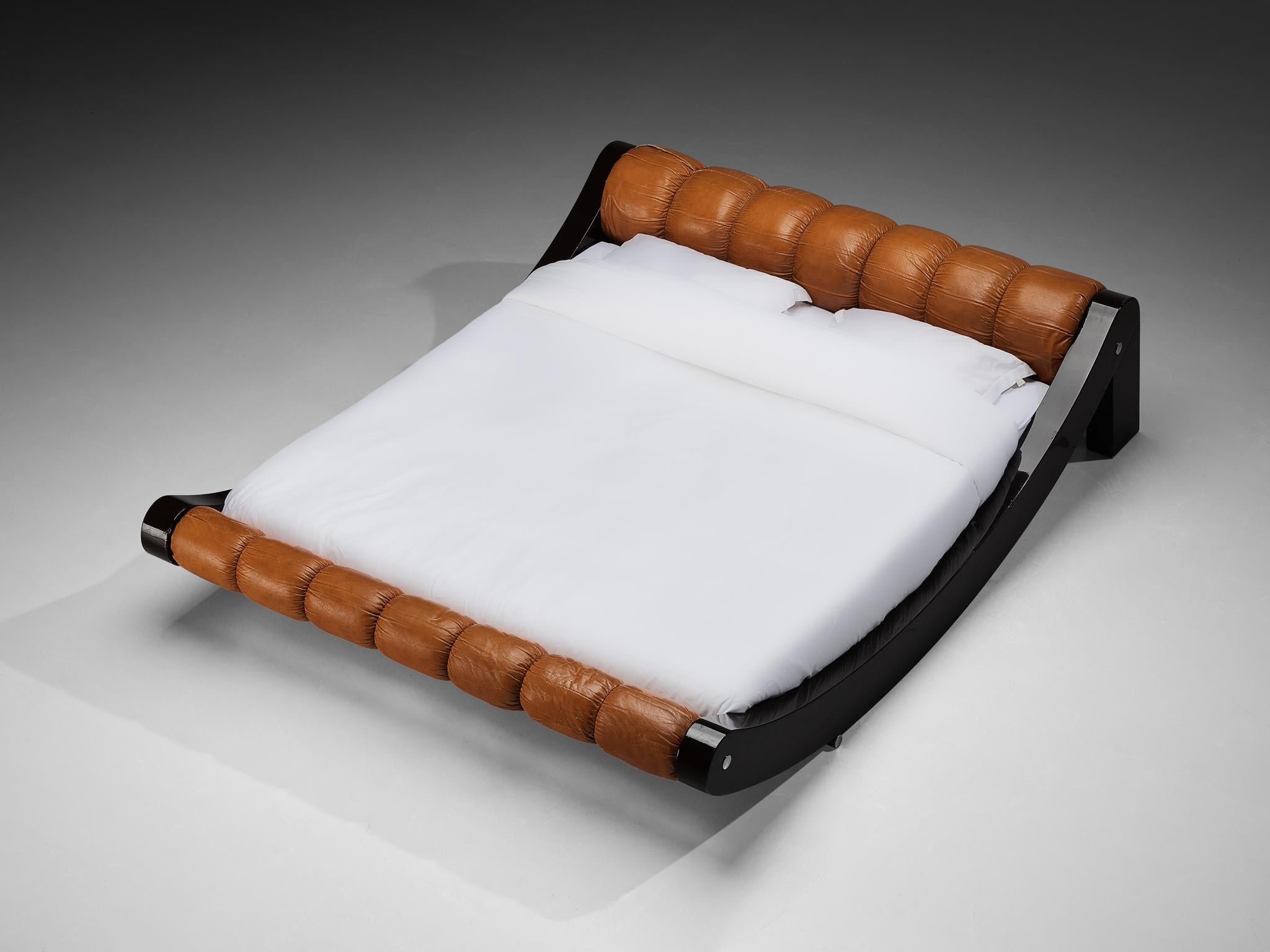 Benatti 'Boomerang' Queen Bed in Cognac Leather and Brown Lacquered Wood more furniture and collectibles Morentz