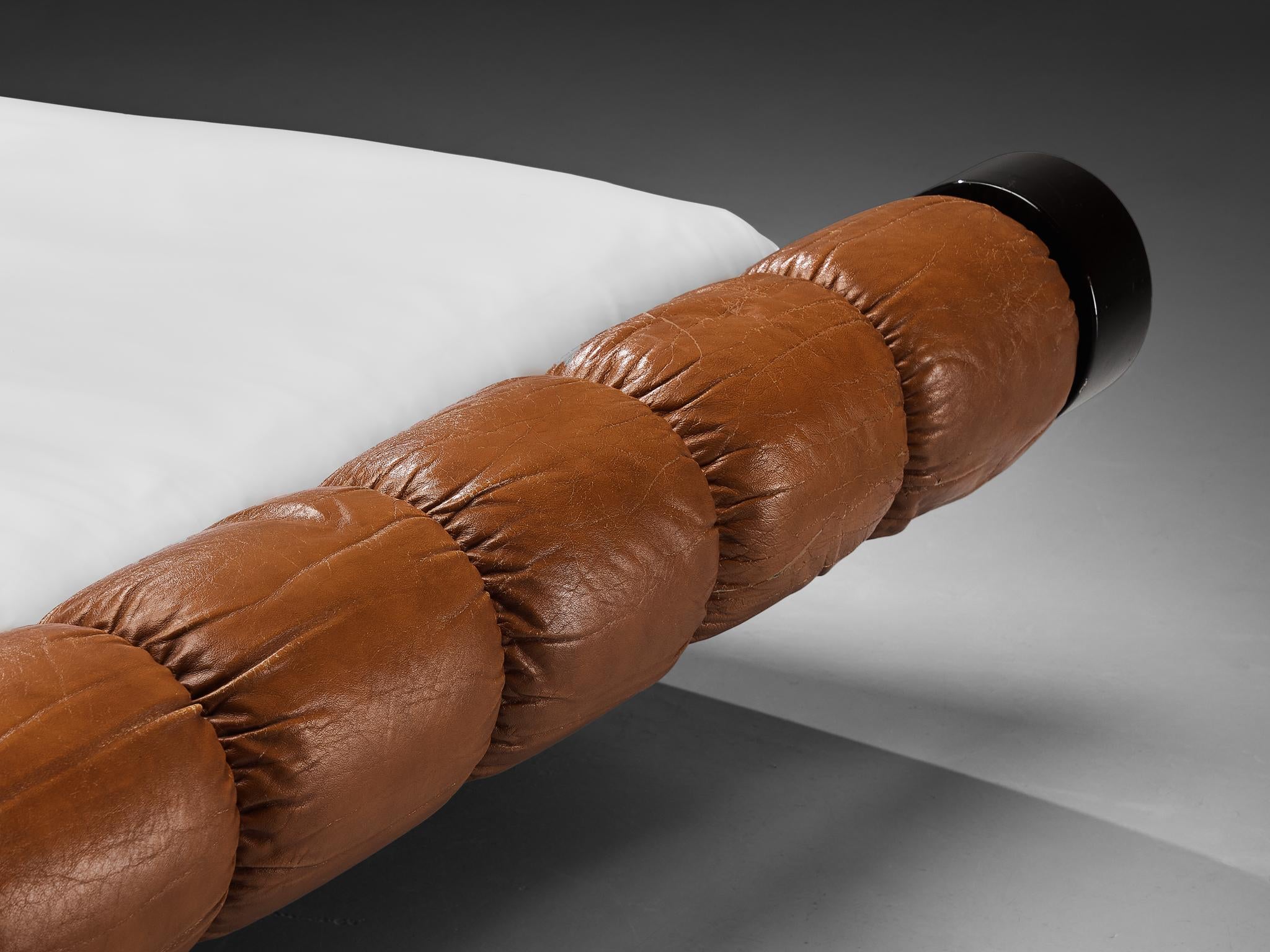 Benatti 'Boomerang' Queen Bed in Cognac Leather and Brown Lacquered Wood more furniture and collectibles Morentz