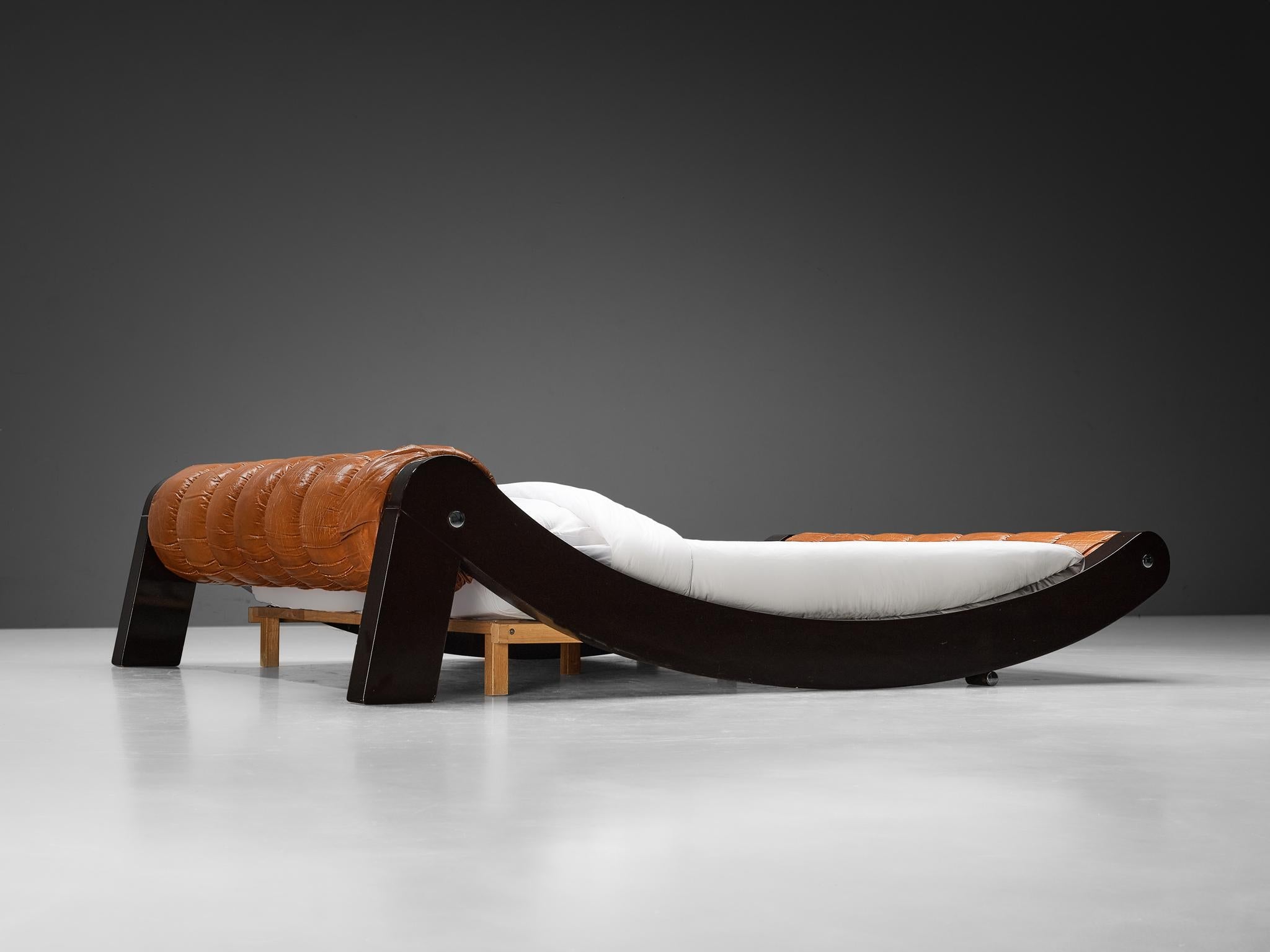 Benatti 'Boomerang' Queen Bed in Cognac Leather and Brown Lacquered Wood more furniture and collectibles Morentz