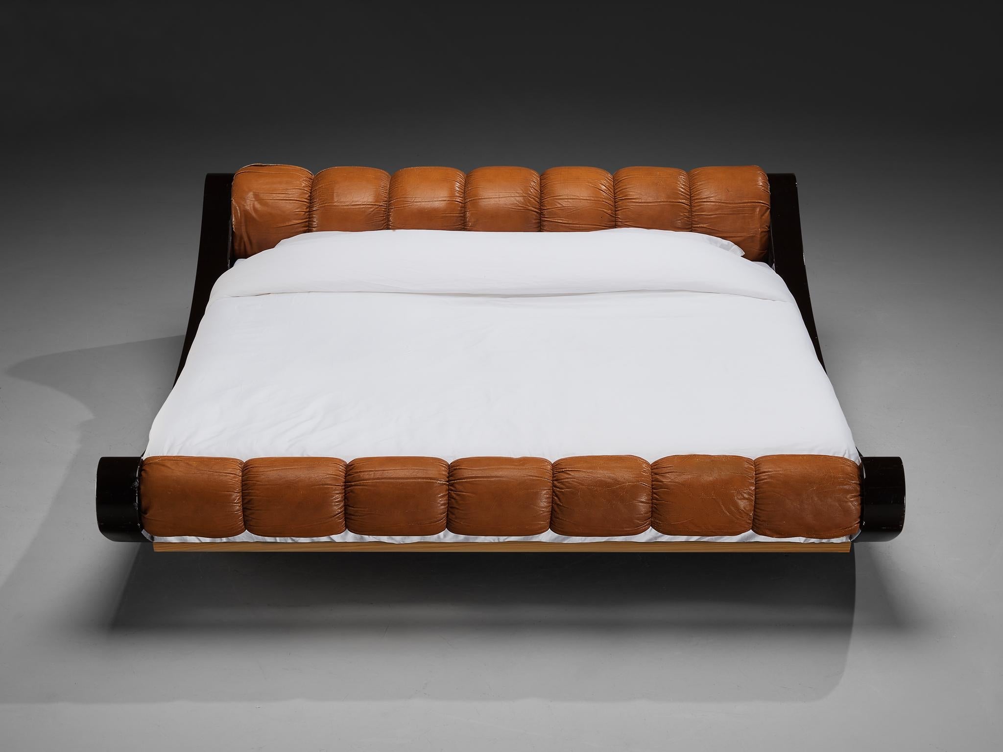 Benatti 'Boomerang' Queen Bed in Cognac Leather and Brown Lacquered Wood more furniture and collectibles Morentz