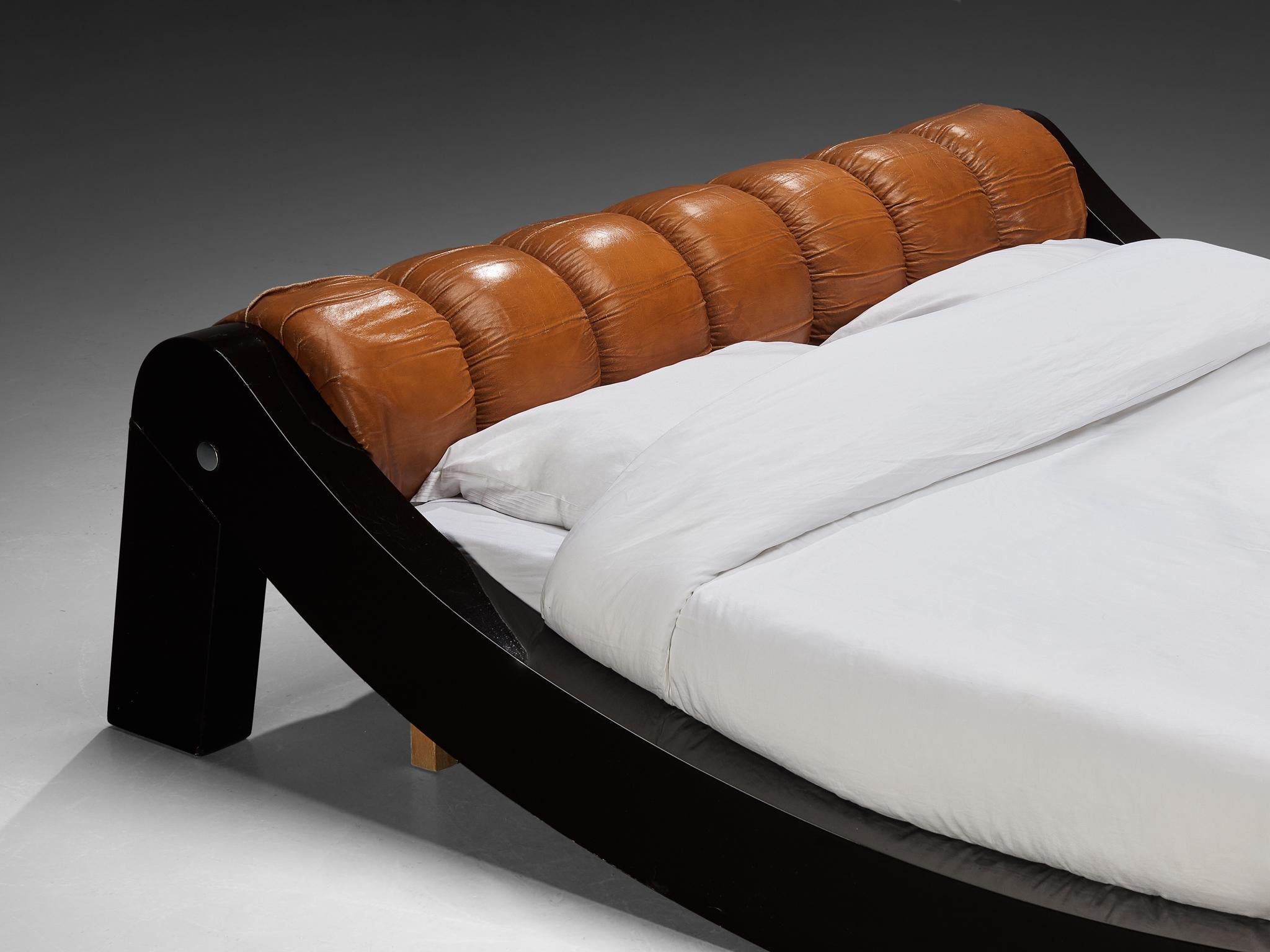 Benatti 'Boomerang' Queen Bed in Cognac Leather and Brown Lacquered Wood more furniture and collectibles Morentz