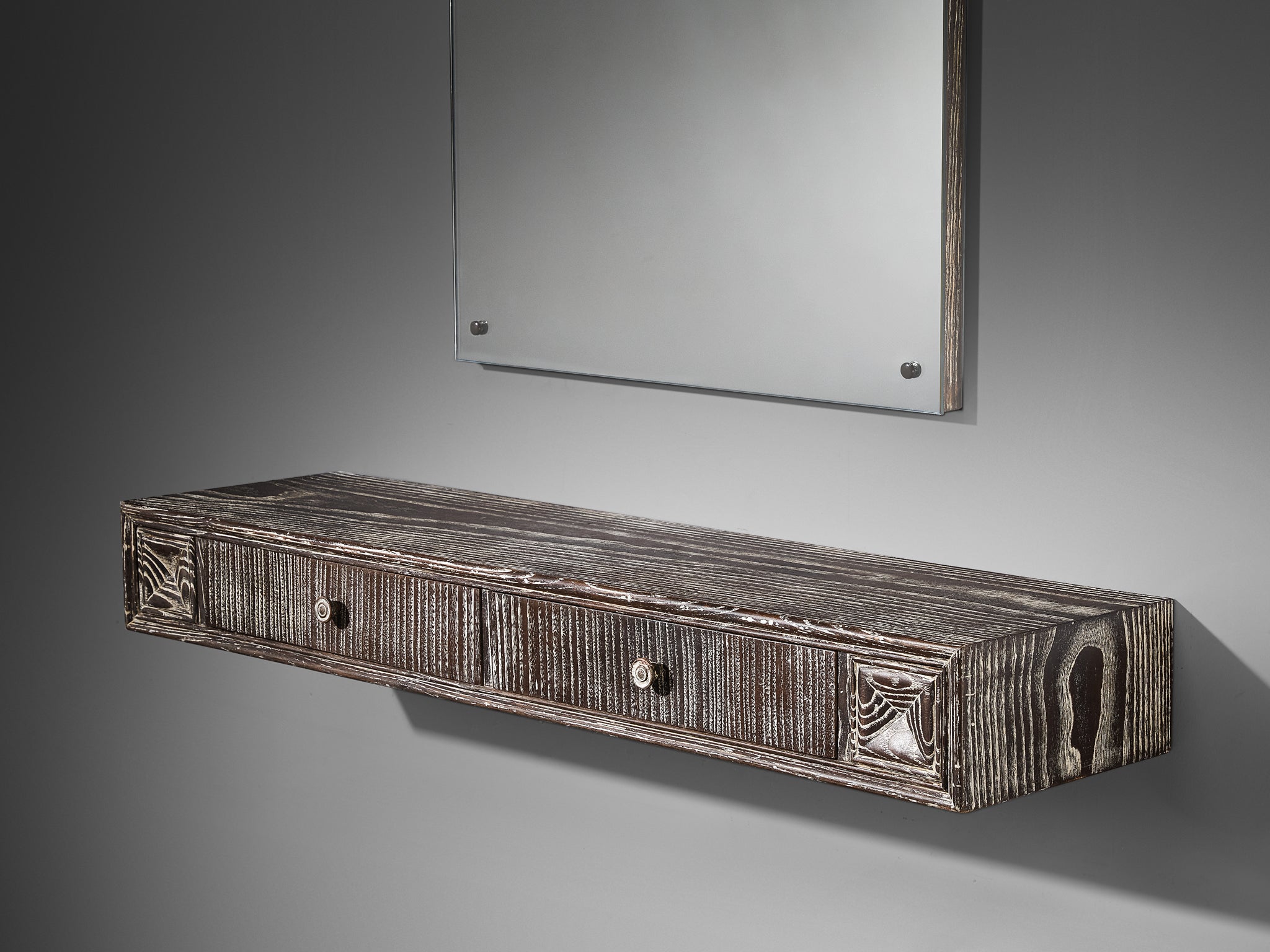 Unique Italian Wall-Mounted Console with Mirror in Cerused Chestnut tables Morentz