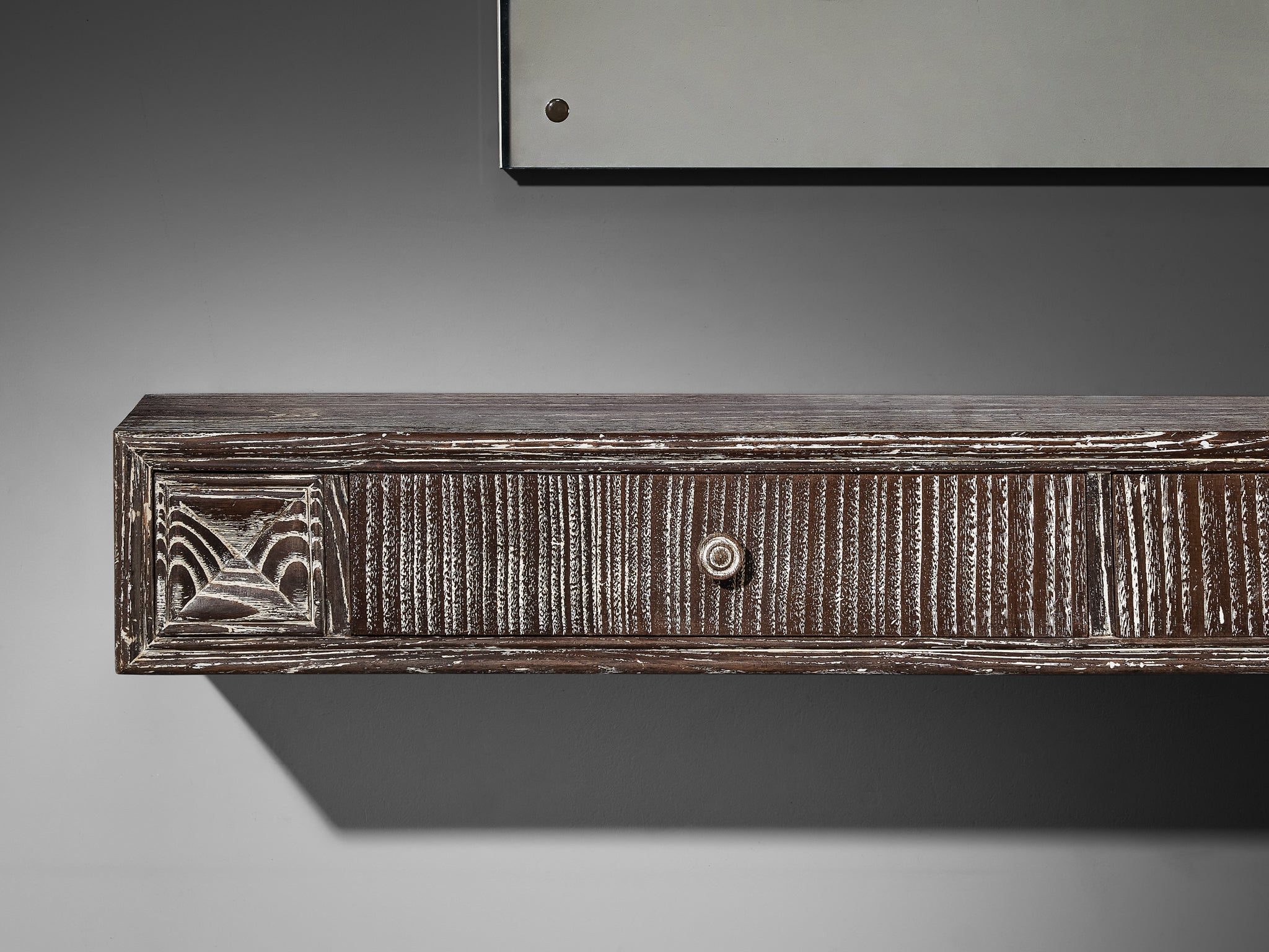 Unique Italian Wall-Mounted Console with Mirror in Cerused Chestnut tables Morentz