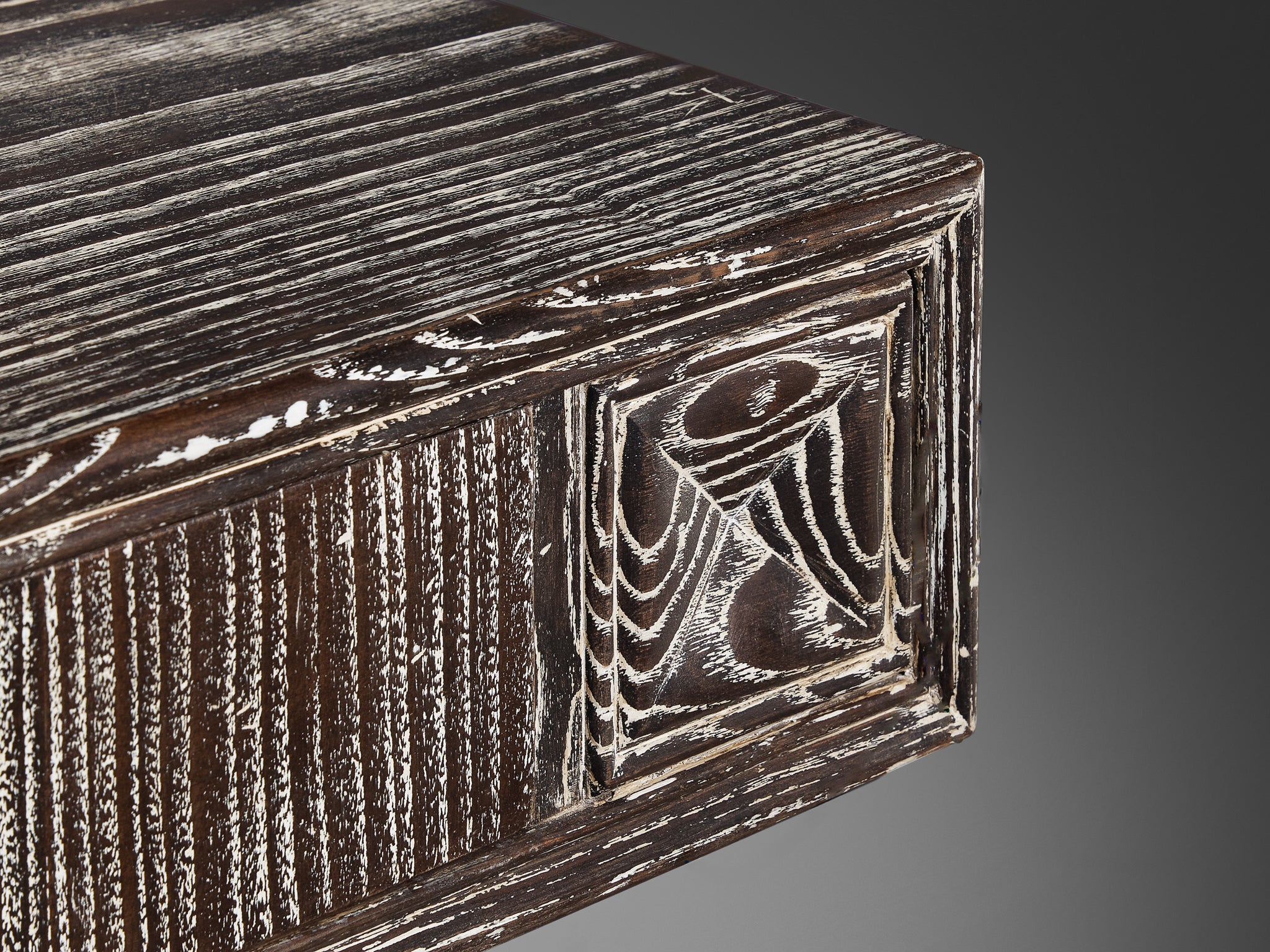 Unique Italian Wall-Mounted Console with Mirror in Cerused Chestnut tables Morentz