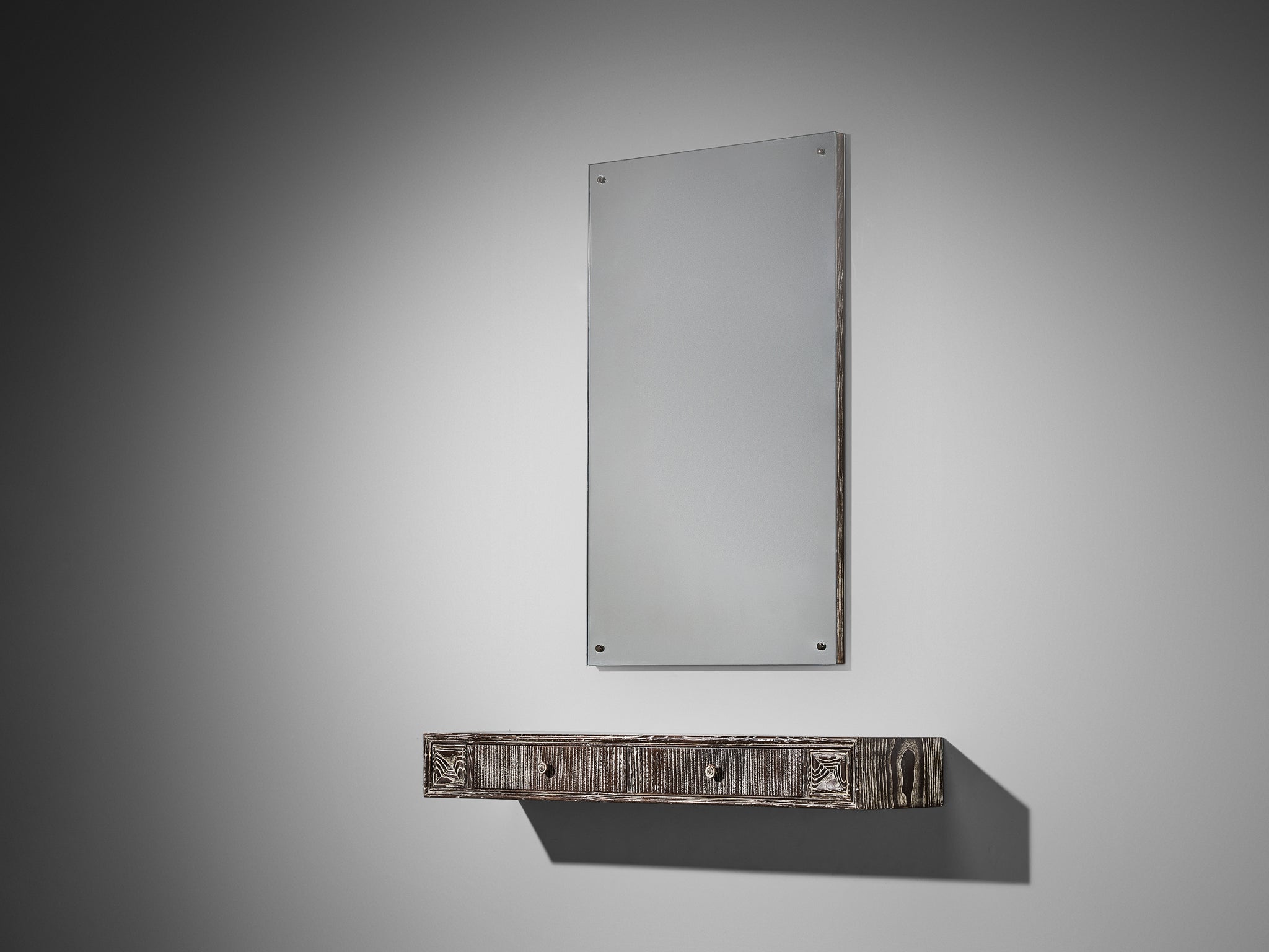 Unique Italian Wall-Mounted Console with Mirror in Cerused Chestnut tables Morentz