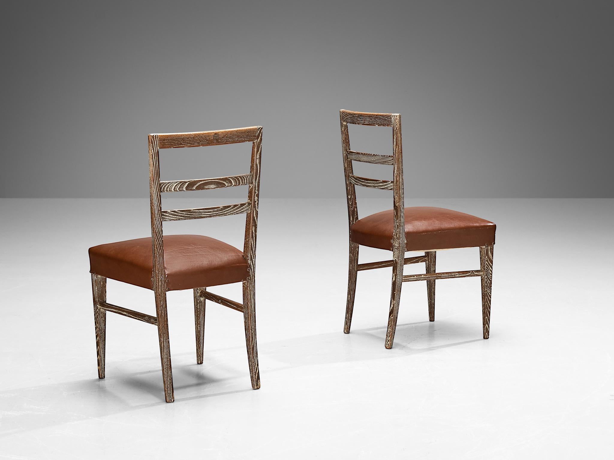 Unique Italian Pair of Dining Chairs in Cerused Chestnut seating Morentz