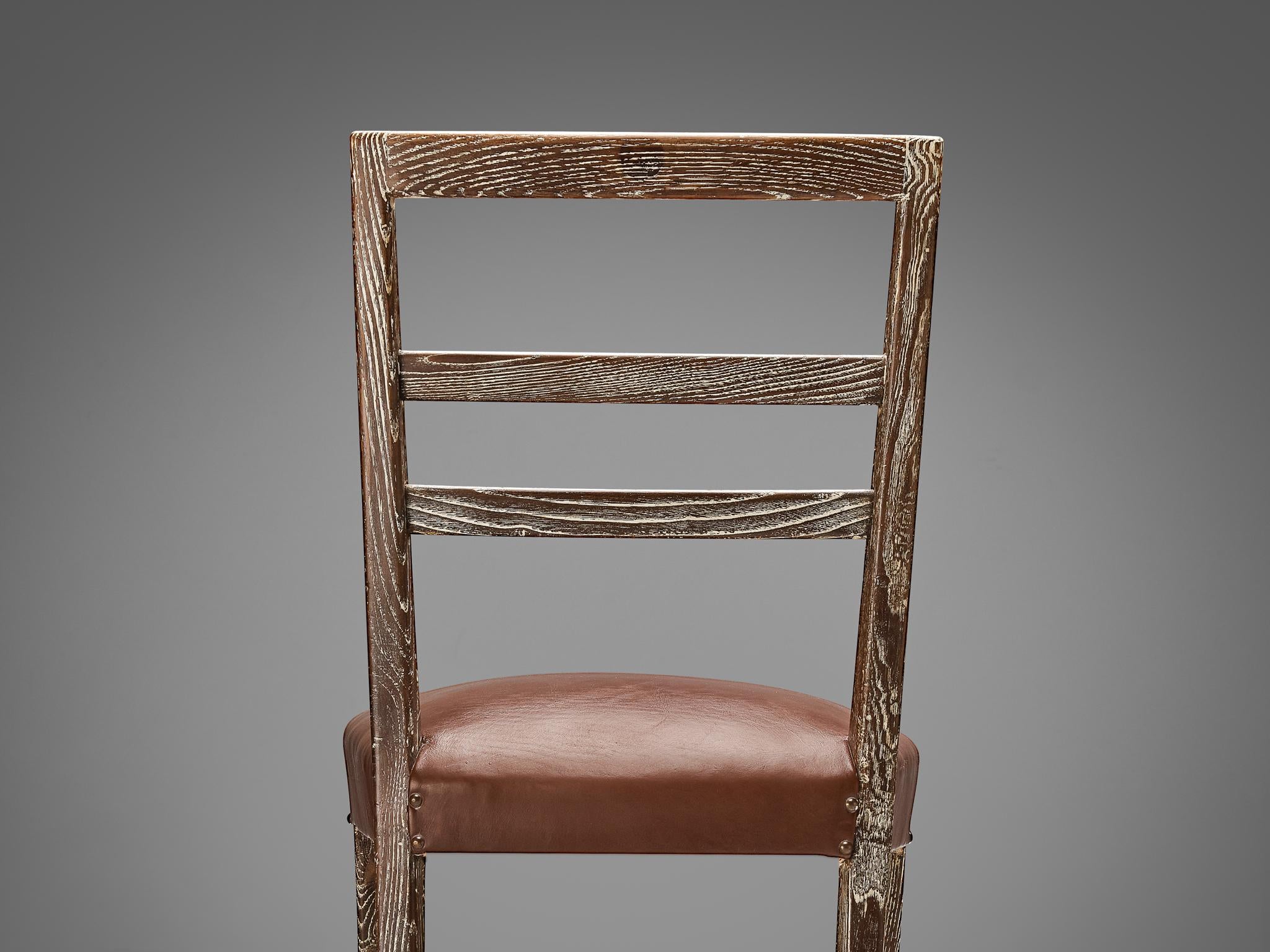Unique Italian Pair of Dining Chairs in Cerused Chestnut seating Morentz