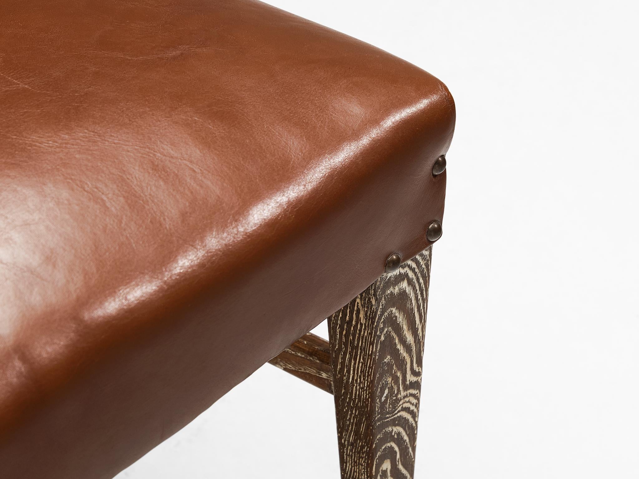 Unique Italian Pair of Dining Chairs in Cerused Chestnut seating Morentz