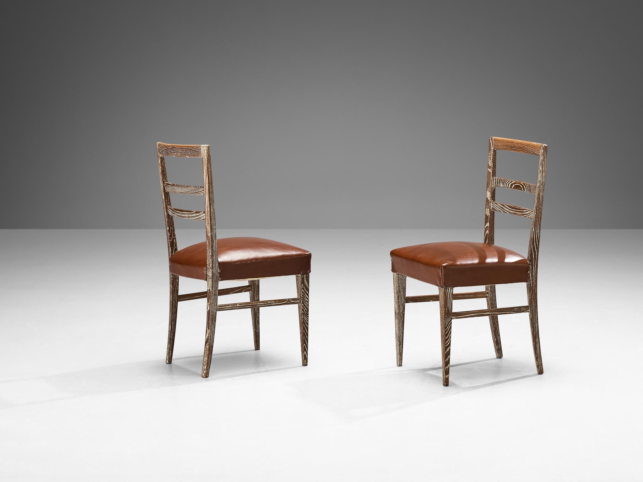 Unique Italian Pair of Dining Chairs in Cerused Chestnut seating Morentz