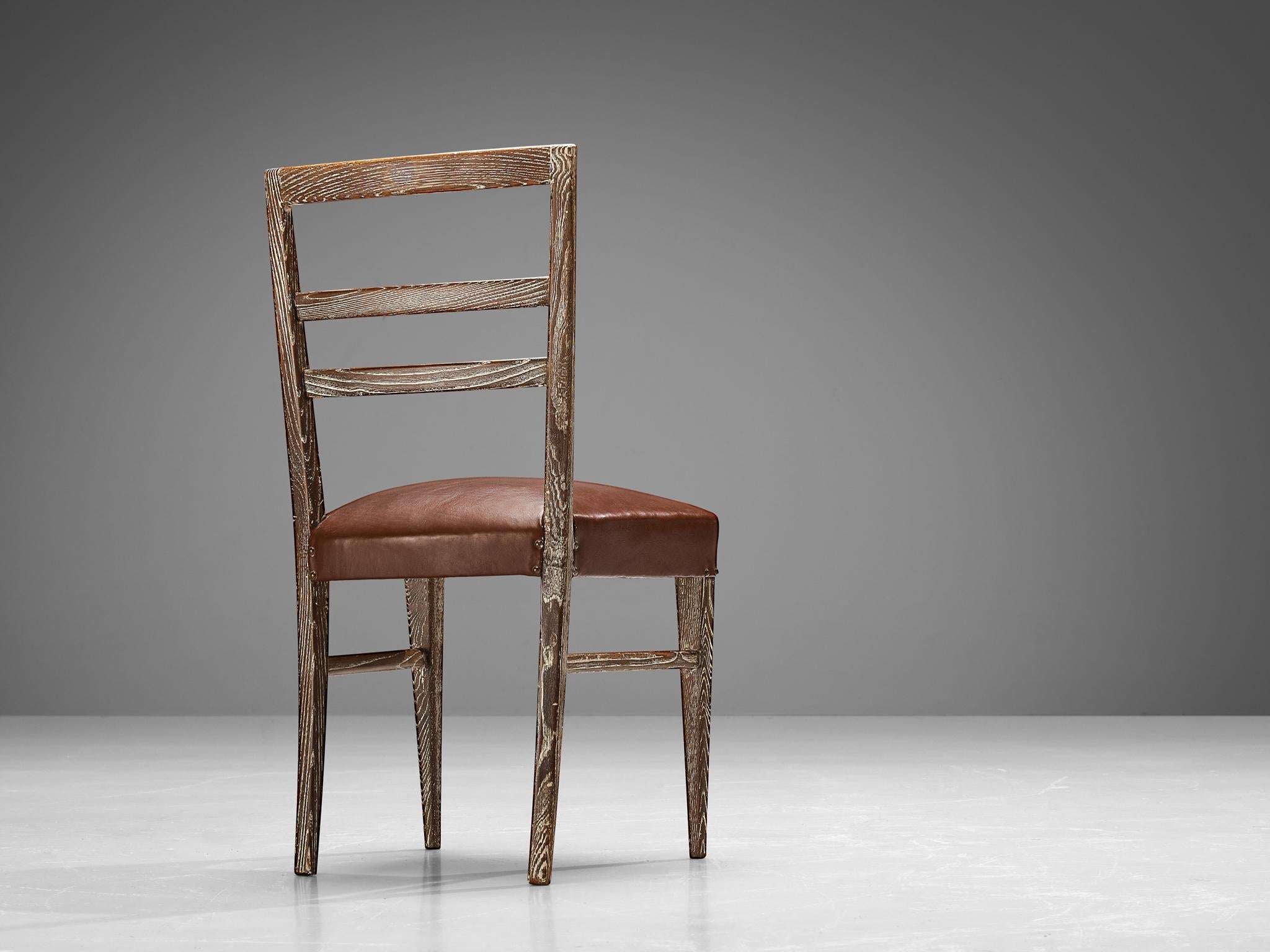 Unique Italian Pair of Dining Chairs in Cerused Chestnut seating Morentz