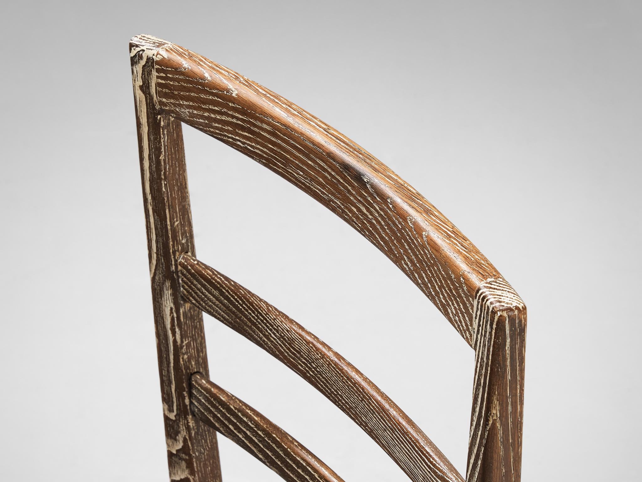 Unique Italian Pair of Dining Chairs in Cerused Chestnut seating Morentz