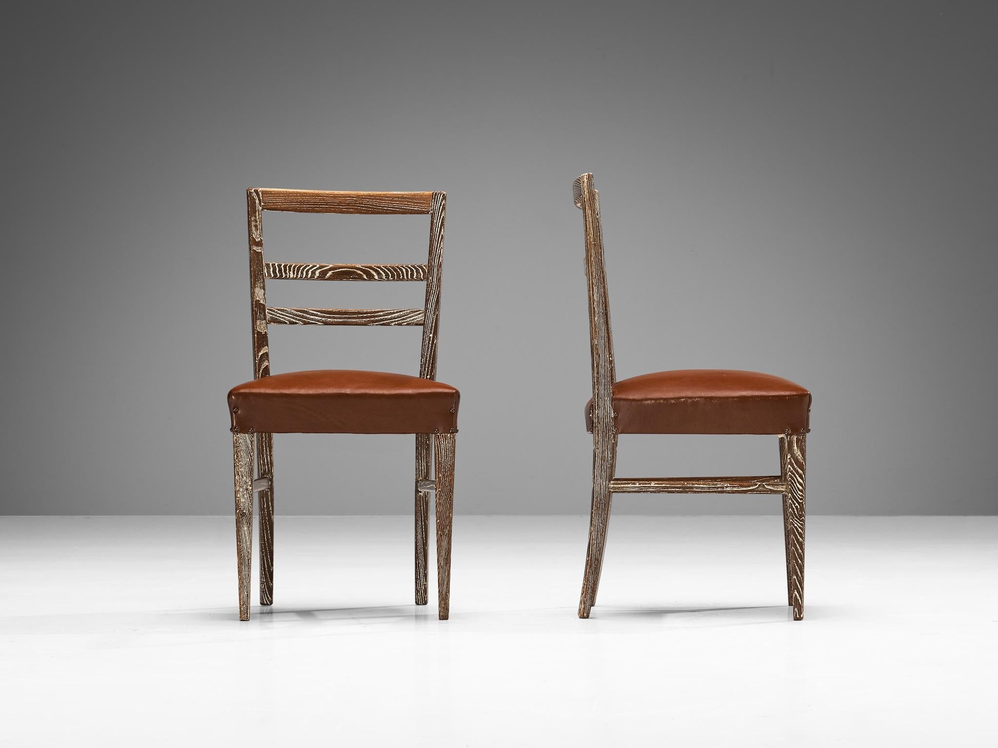 Unique Italian Pair of Dining Chairs in Cerused Chestnut seating Morentz