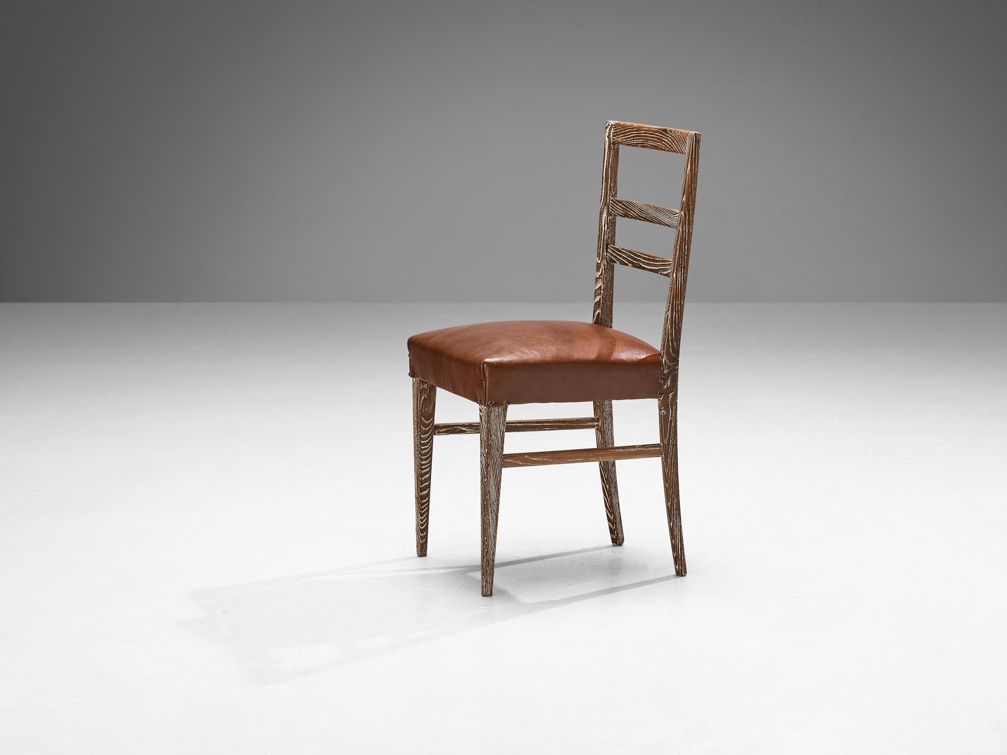 Unique Italian Pair of Dining Chairs in Cerused Chestnut seating Morentz