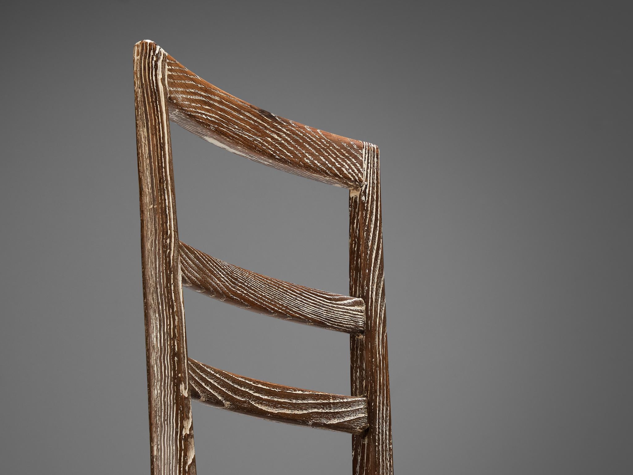 Unique Italian Pair of Dining Chairs in Cerused Chestnut seating Morentz