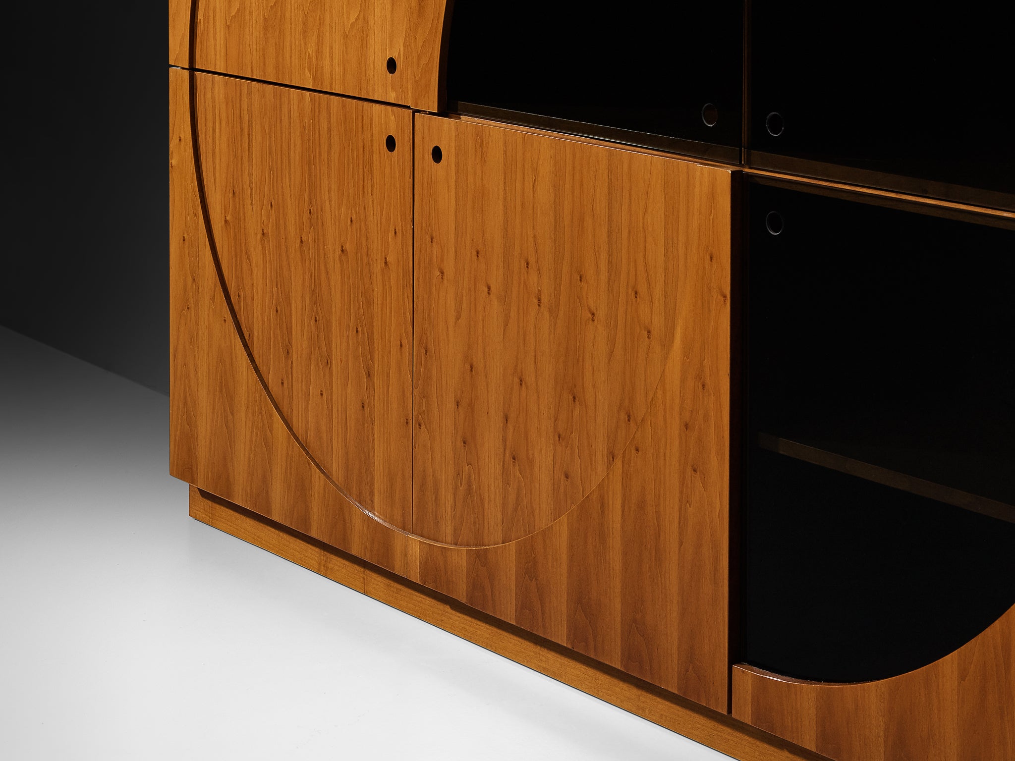 Nikol International Tall Post-Modern Sideboard in Walnut and Smoked Glass Case pieces and storage cabinets Morentz