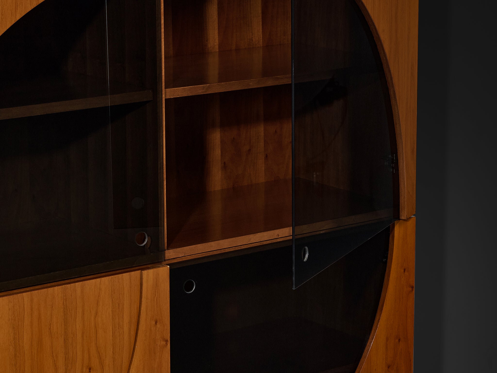 Nikol International Tall Post-Modern Sideboard in Walnut and Smoked Glass Case pieces and storage cabinets Morentz