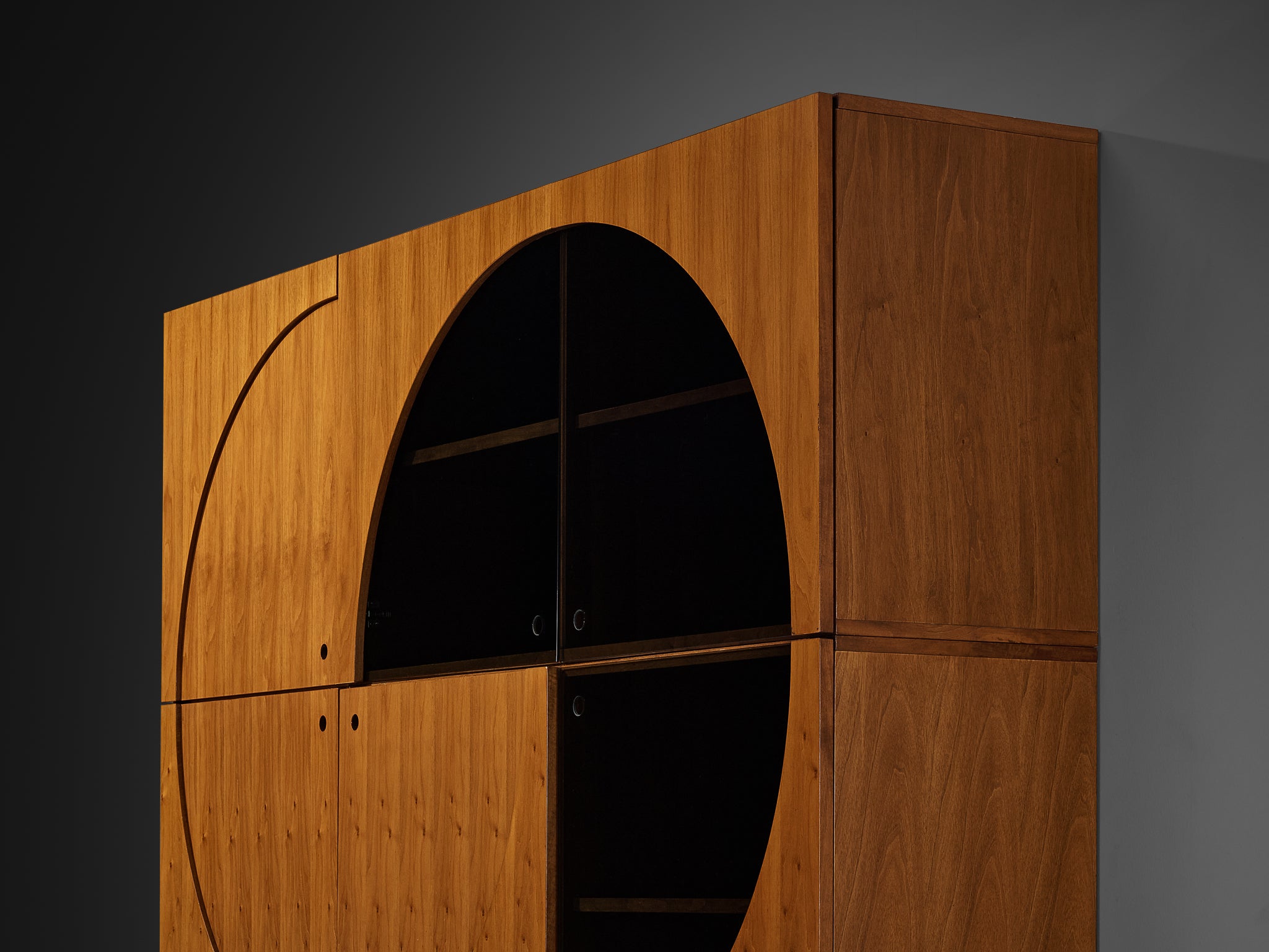 Nikol International Tall Post-Modern Sideboard in Walnut and Smoked Glass Case pieces and storage cabinets Morentz
