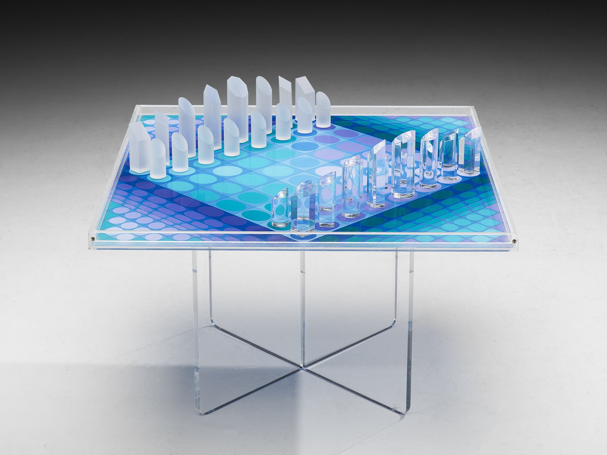 Victor Vasarely Limited Edition Chess Set in Plexiglass Folk Art Morentz