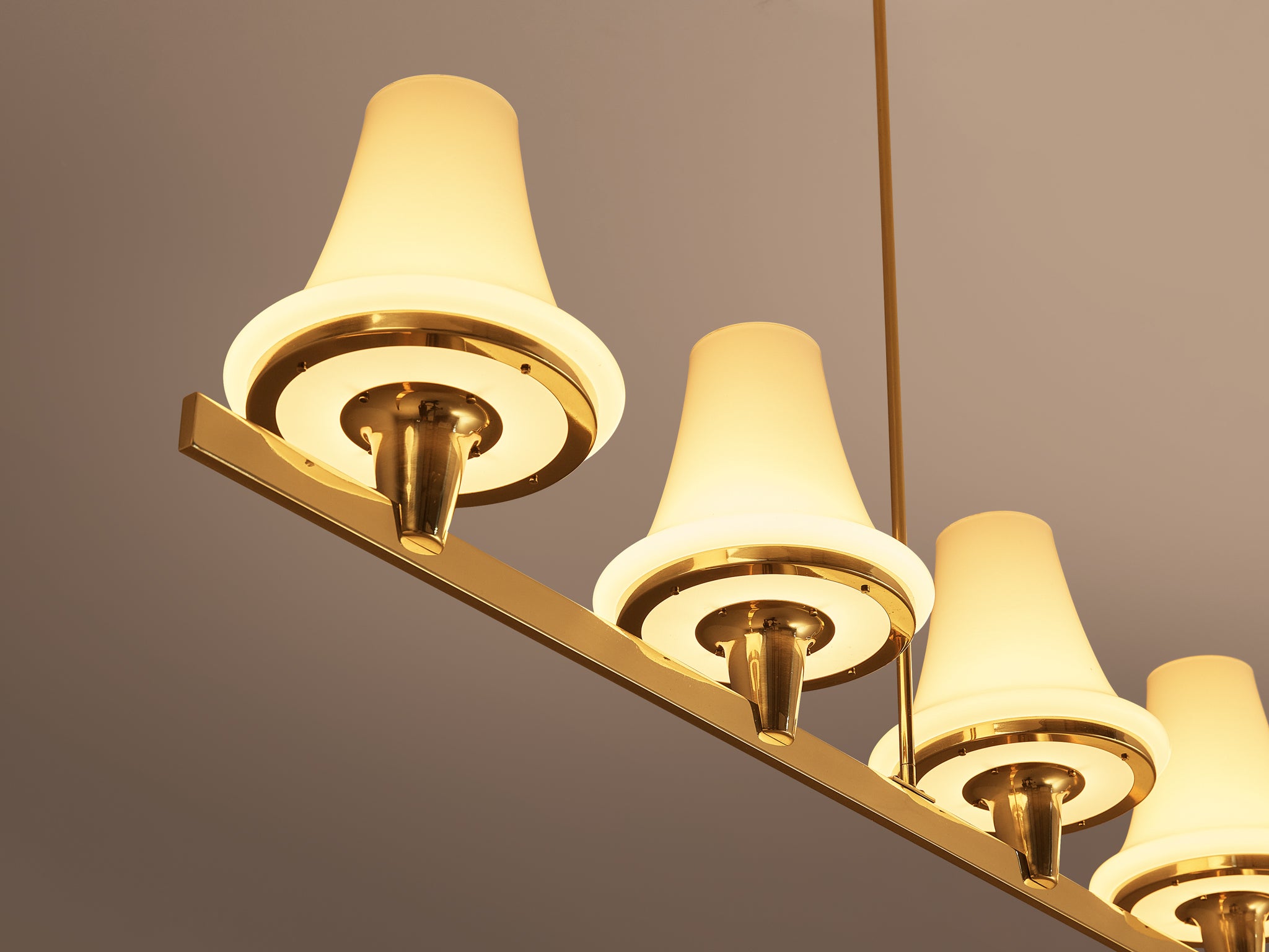 Rare Hans-Agne Jakobsson 'C1280' Chandelier in Brass and White Glass 8.2ft Lighting Morentz