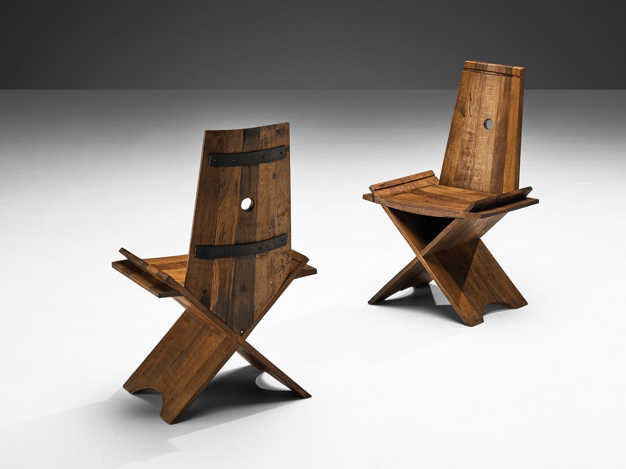 Sculptural Pair of Dining Chairs in Oak with Iron Accents seating Morentz