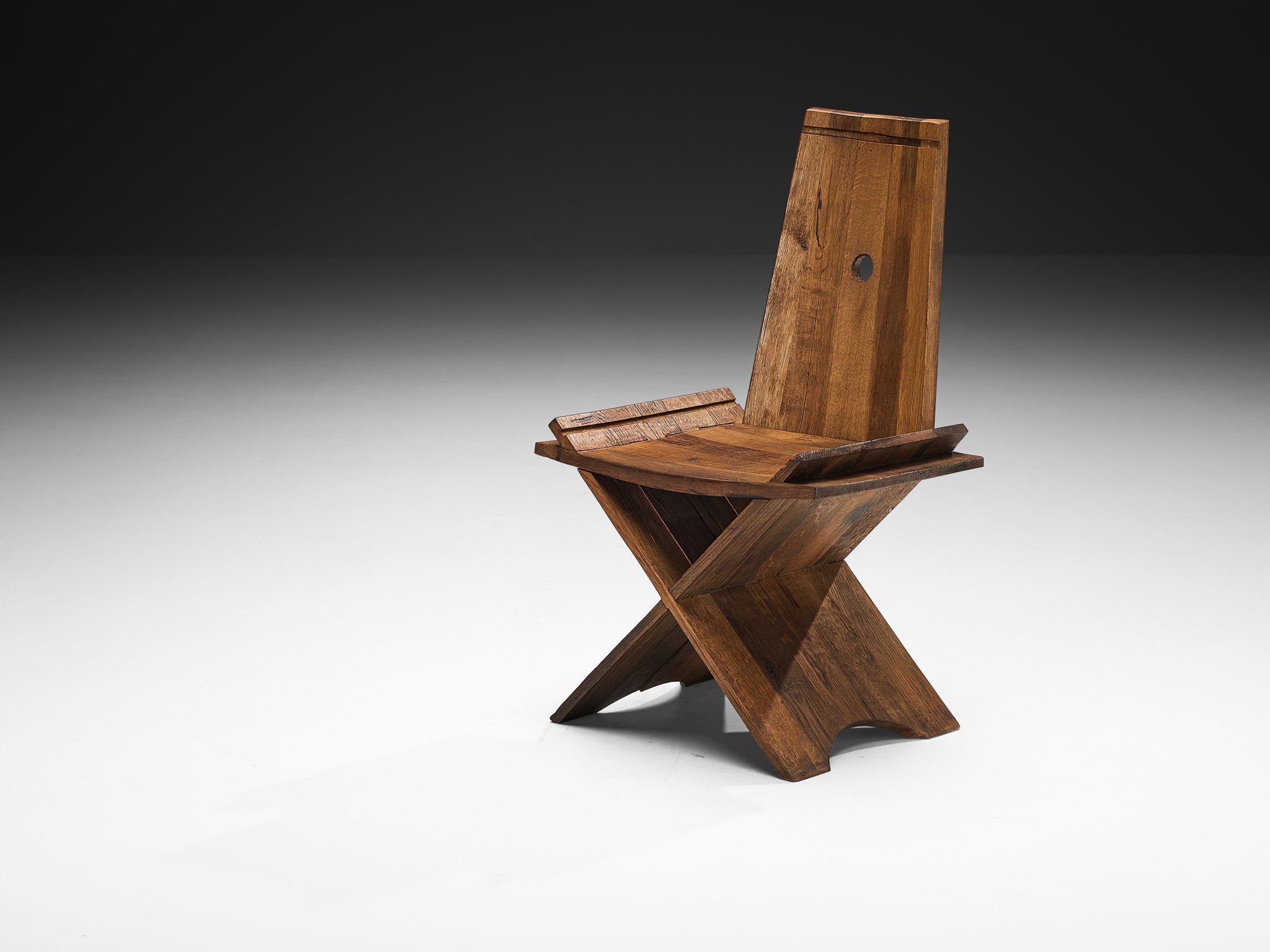 Sculptural Set of Four Dining Chairs in Oak with Iron Accents Seating Morentz