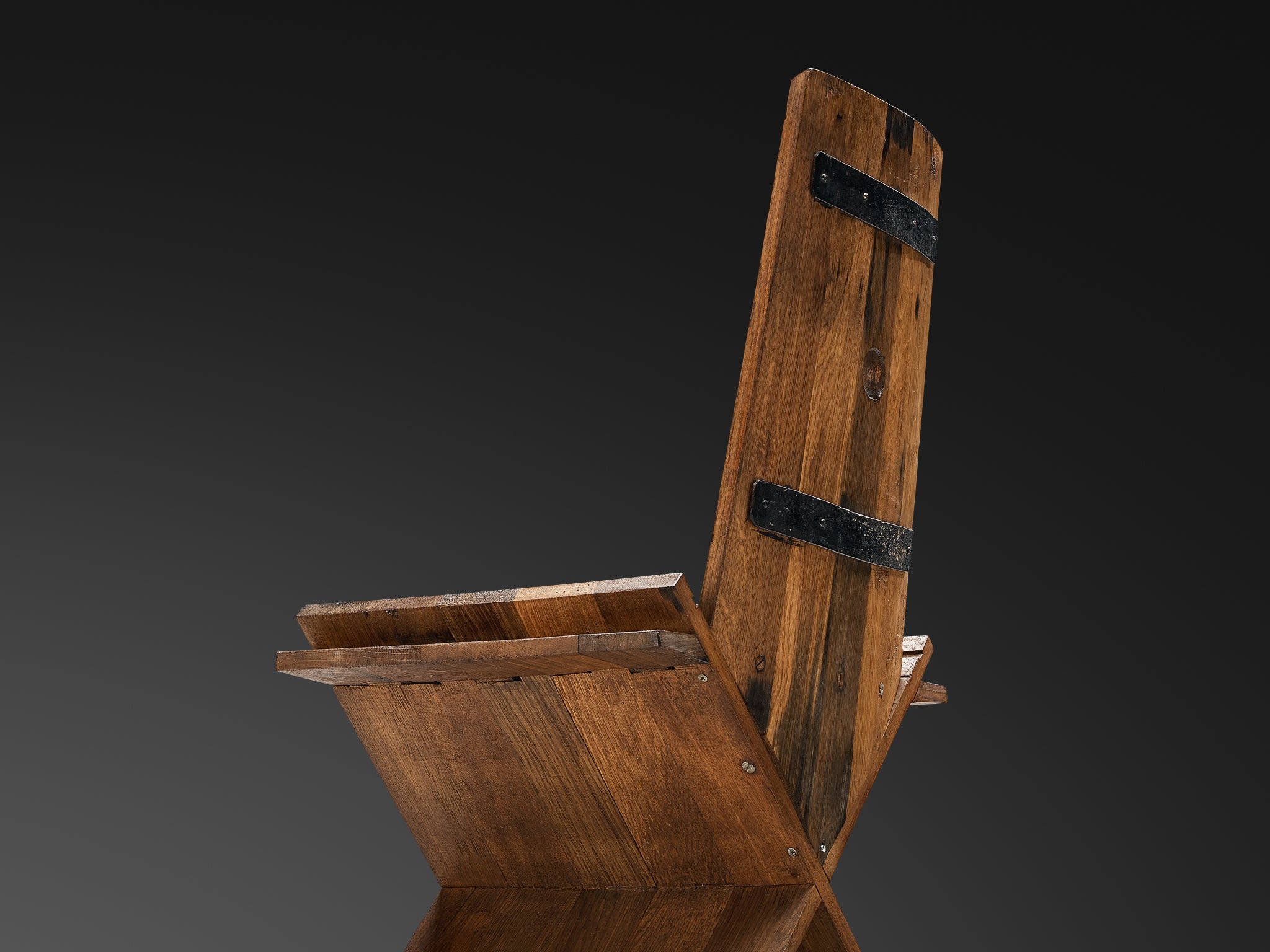 Sculptural Set of Four Dining Chairs in Oak with Iron Accents Seating Morentz