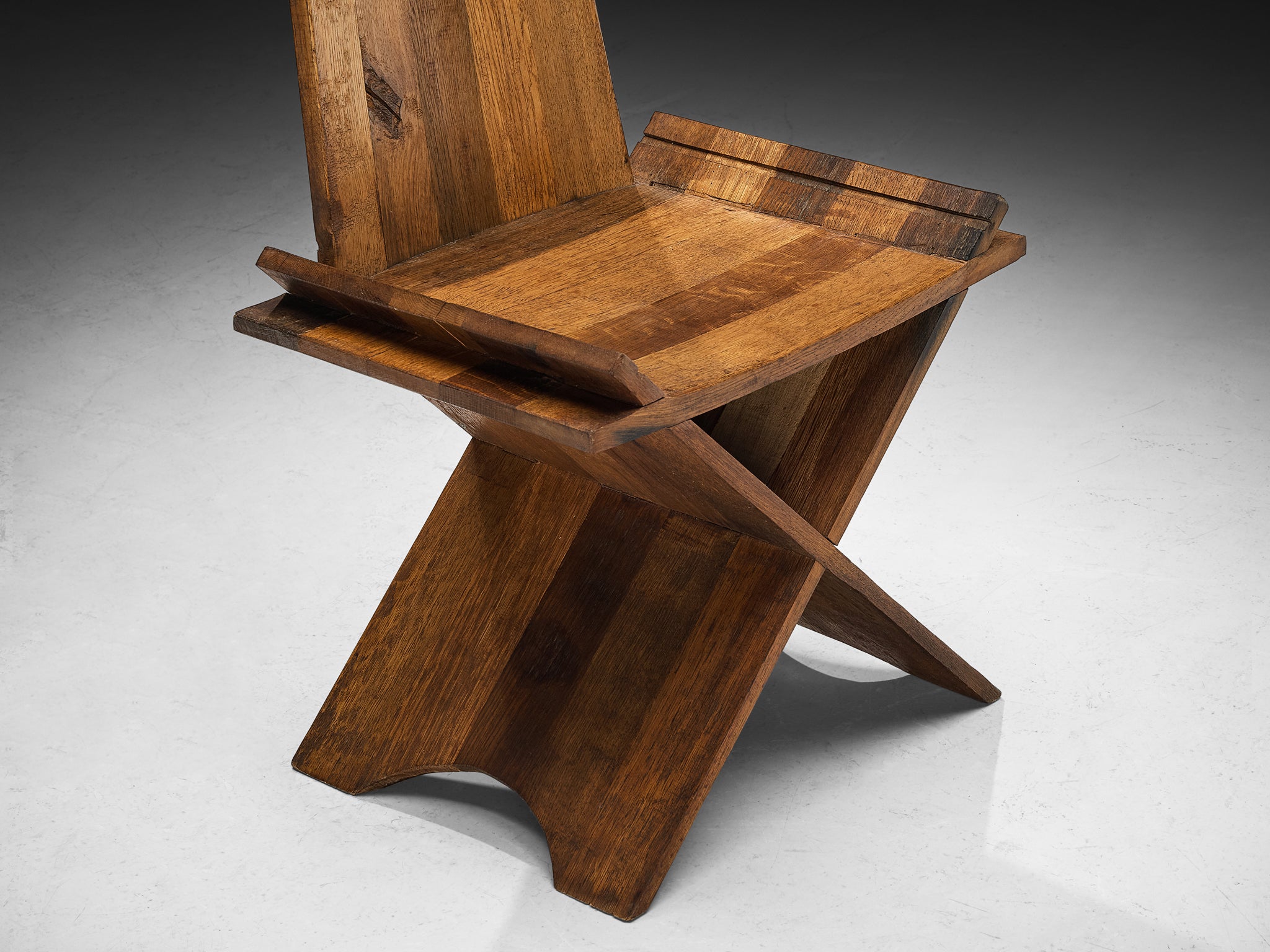 Sculptural Set of Four Dining Chairs in Oak with Iron Accents Seating Morentz