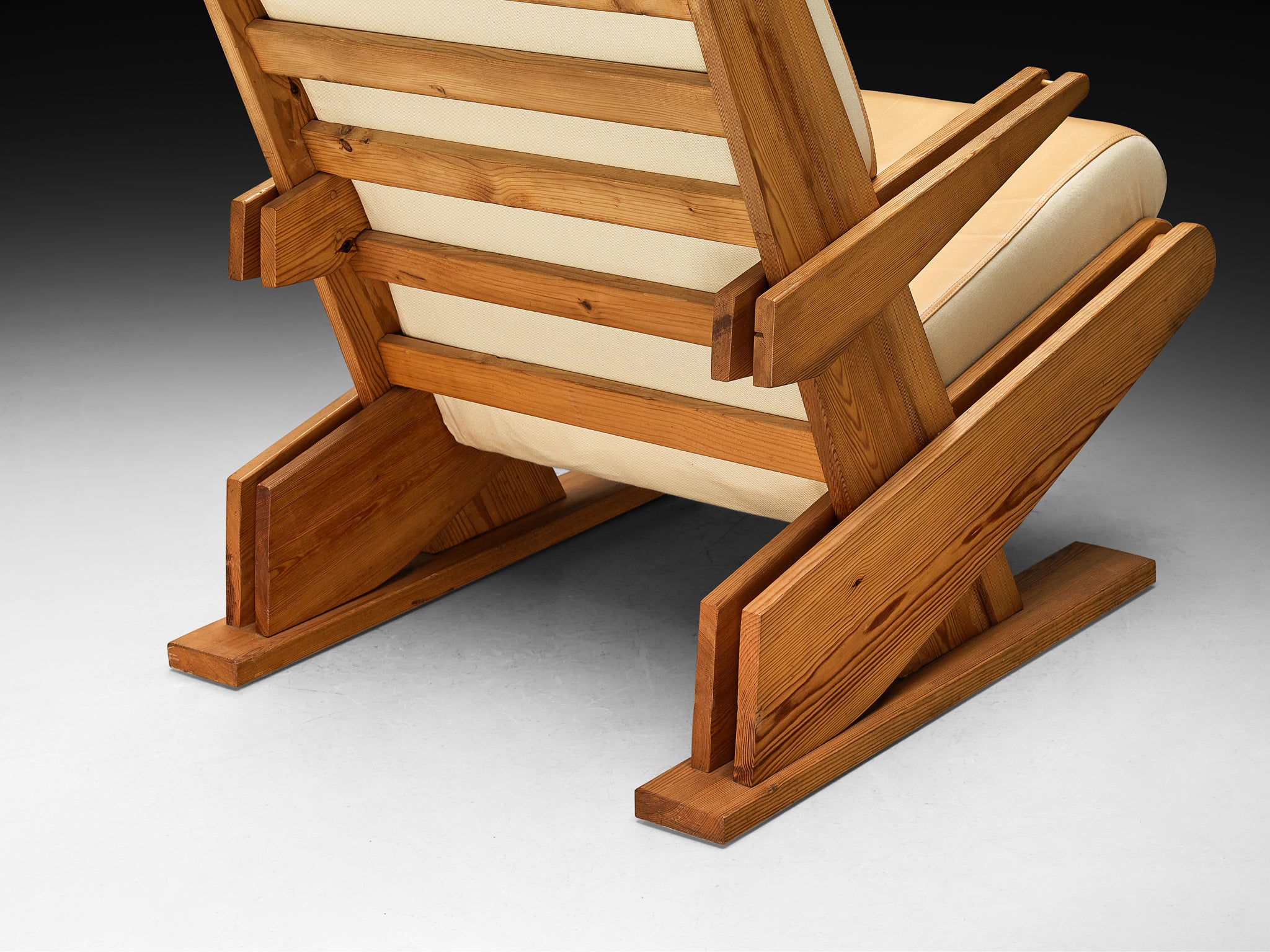 Brutalist Lounge Chair in Beige Camel Upholstery and Pine Seating Morentz