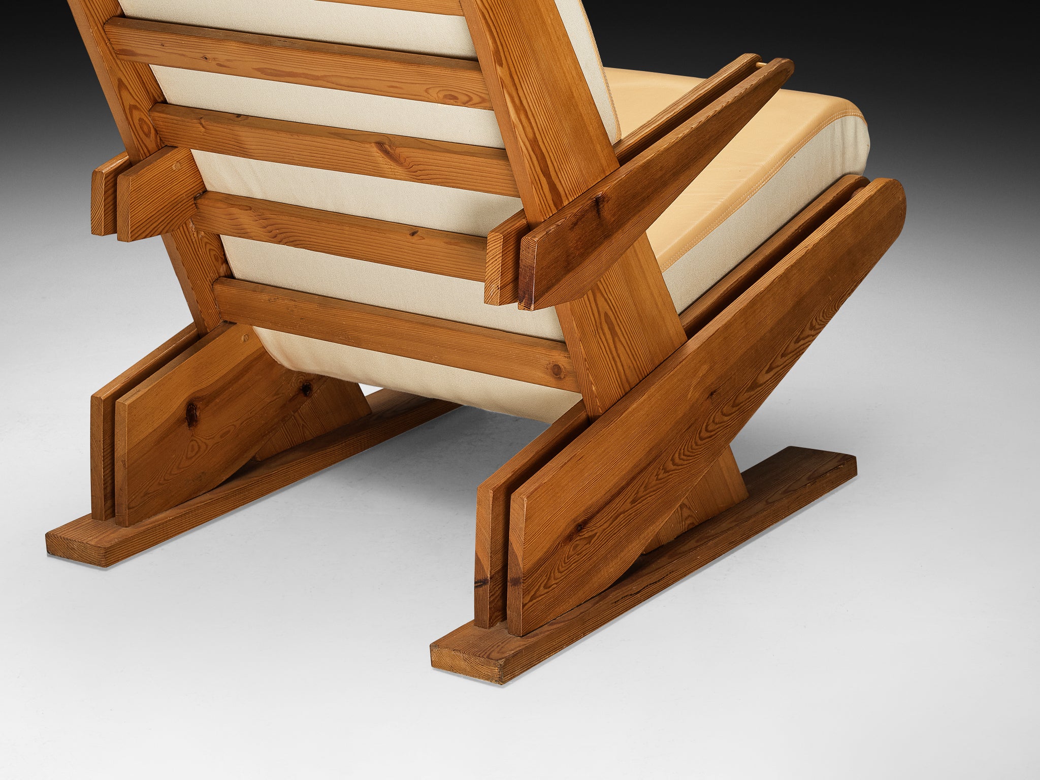 Brutalist Lounge Chair in Beige Camel Upholstery and Pine Seating Morentz