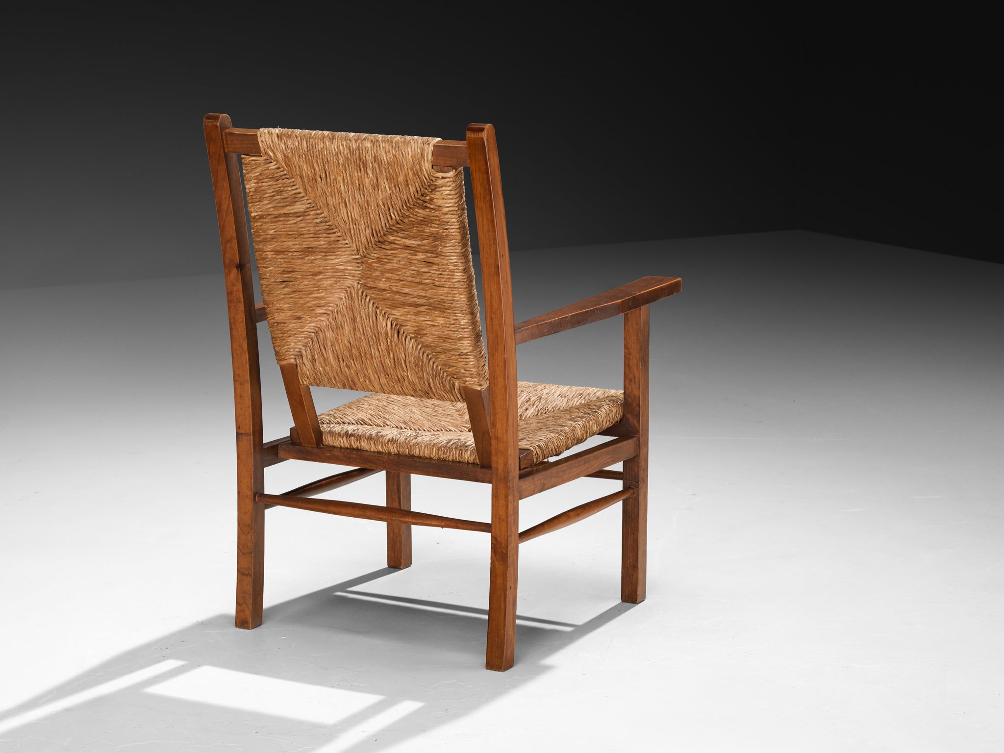 Spanish Pair of Armchairs in Pine and Woven Straw Seating Morentz