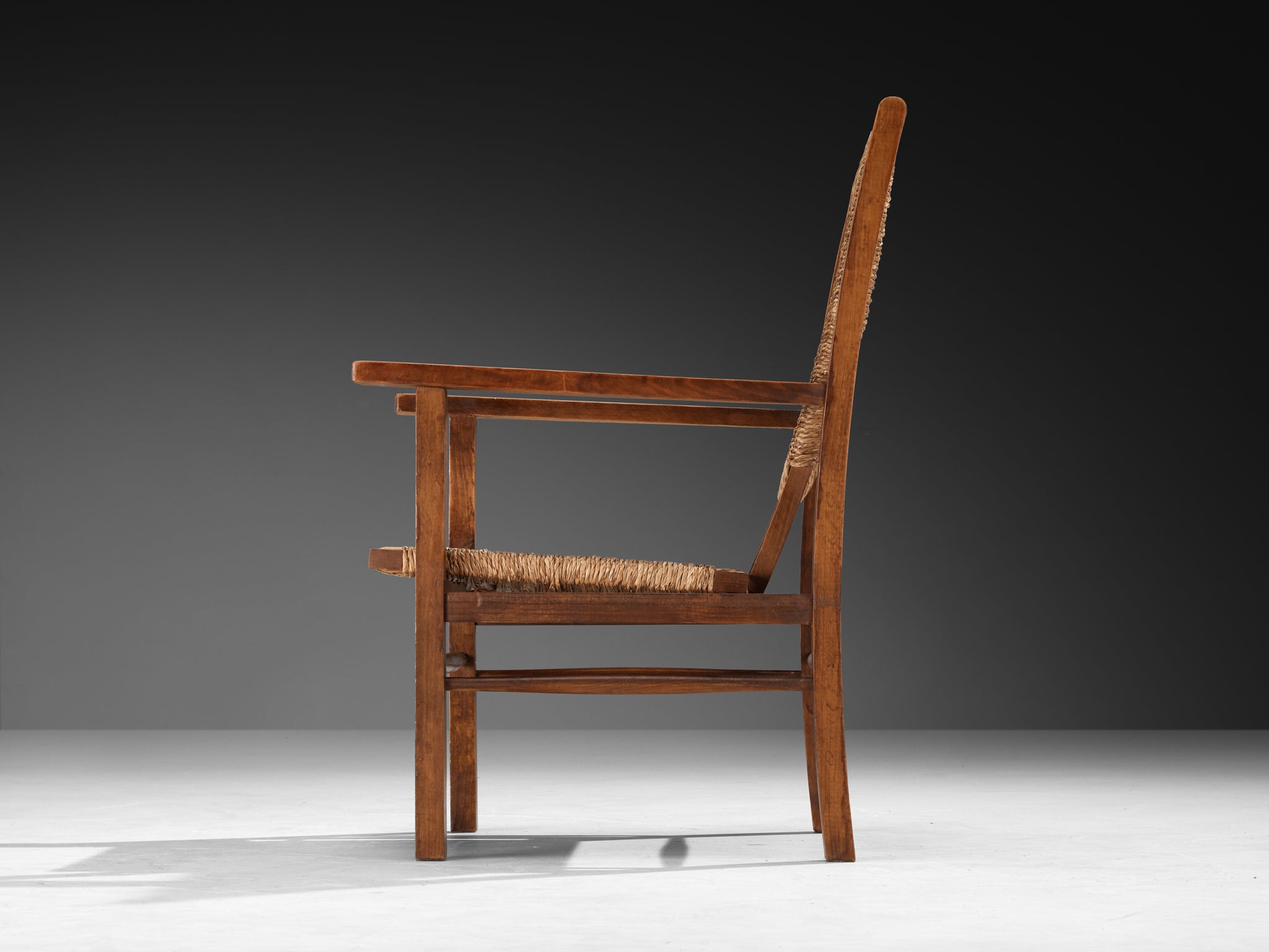 Spanish Pair of Armchairs in Pine and Woven Straw Seating Morentz